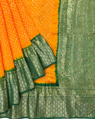 Green & Yellow Kanjivaram Silk Bandhani Saree