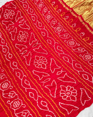 Red & Orange Gajji Silk Bandhani Saree