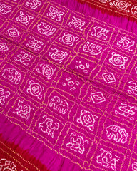 Red & Pink with Chex Pallu Gajji Silk Bandhani Saree