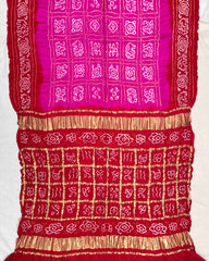 Red & Pink with Chex Pallu Gajji Silk Bandhani Saree