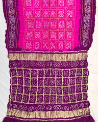 Purple & Pink with Chex Pallu Gajji Silk Bandhani Saree