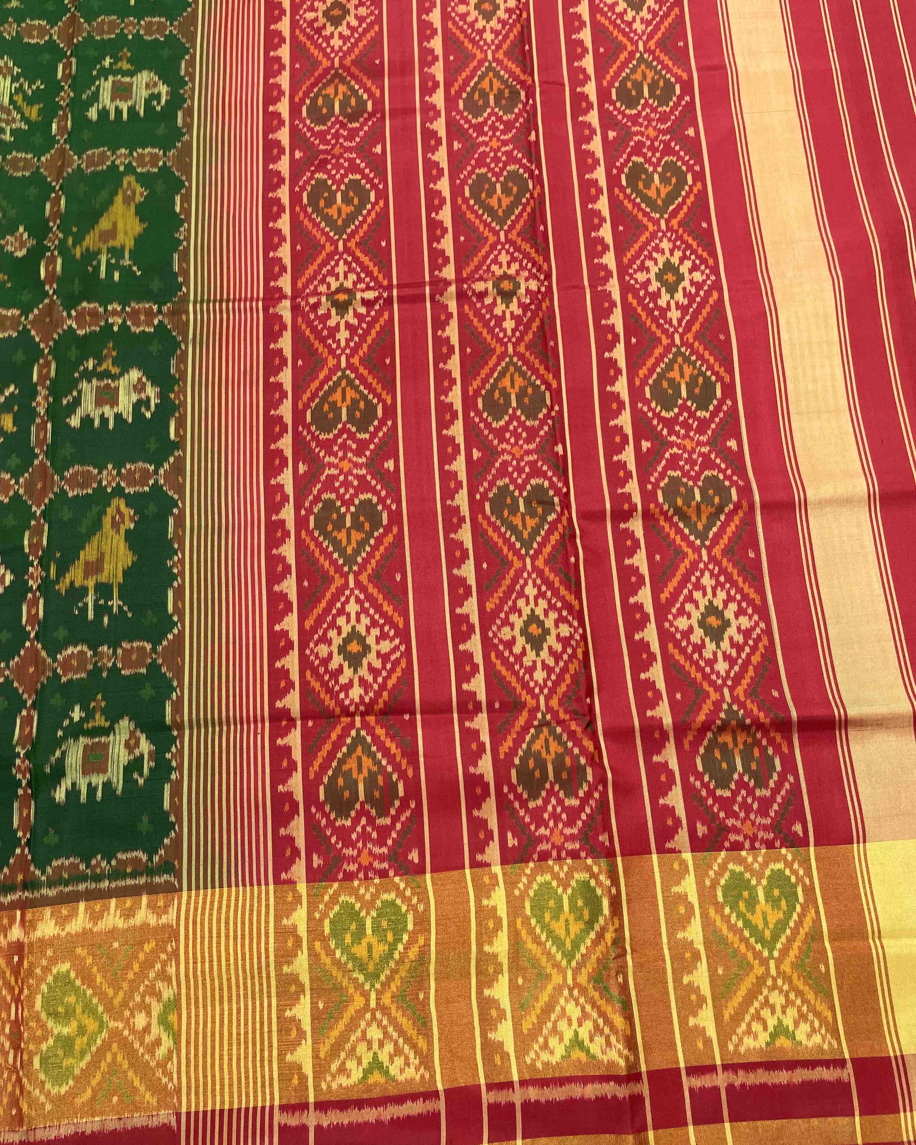Red & Green Narikunj Designer Patola Saree