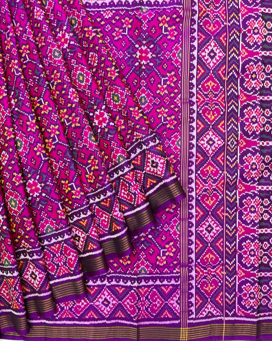 Purple & Pink Navratan Designer Patola Saree