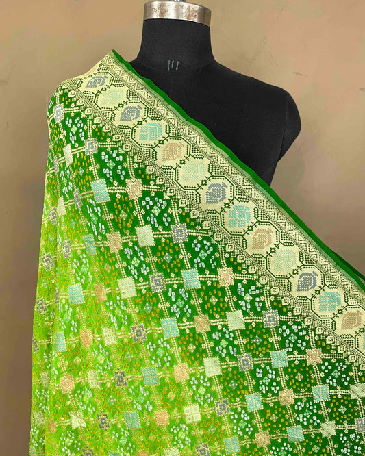 Green Shaded Meenakari Bandhani Dupatta