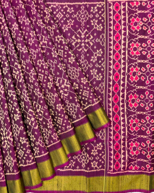Purple Navratan Raw Silk Patola Saree
