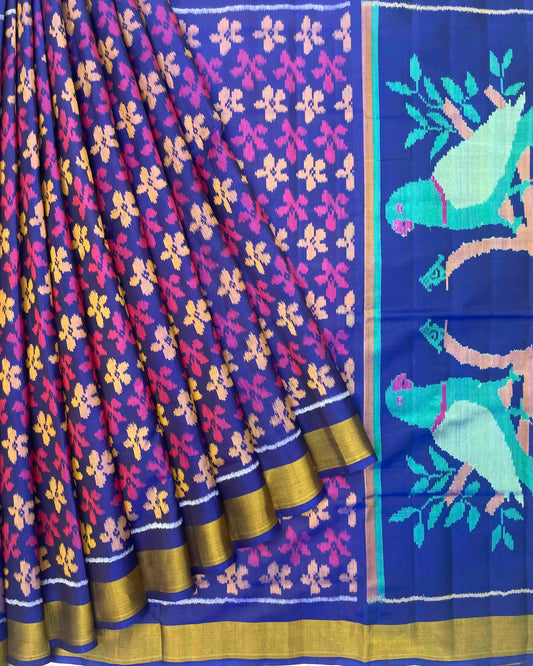 Blue & Purle Fancy Flower with Parrot Pallu Patola Saree
