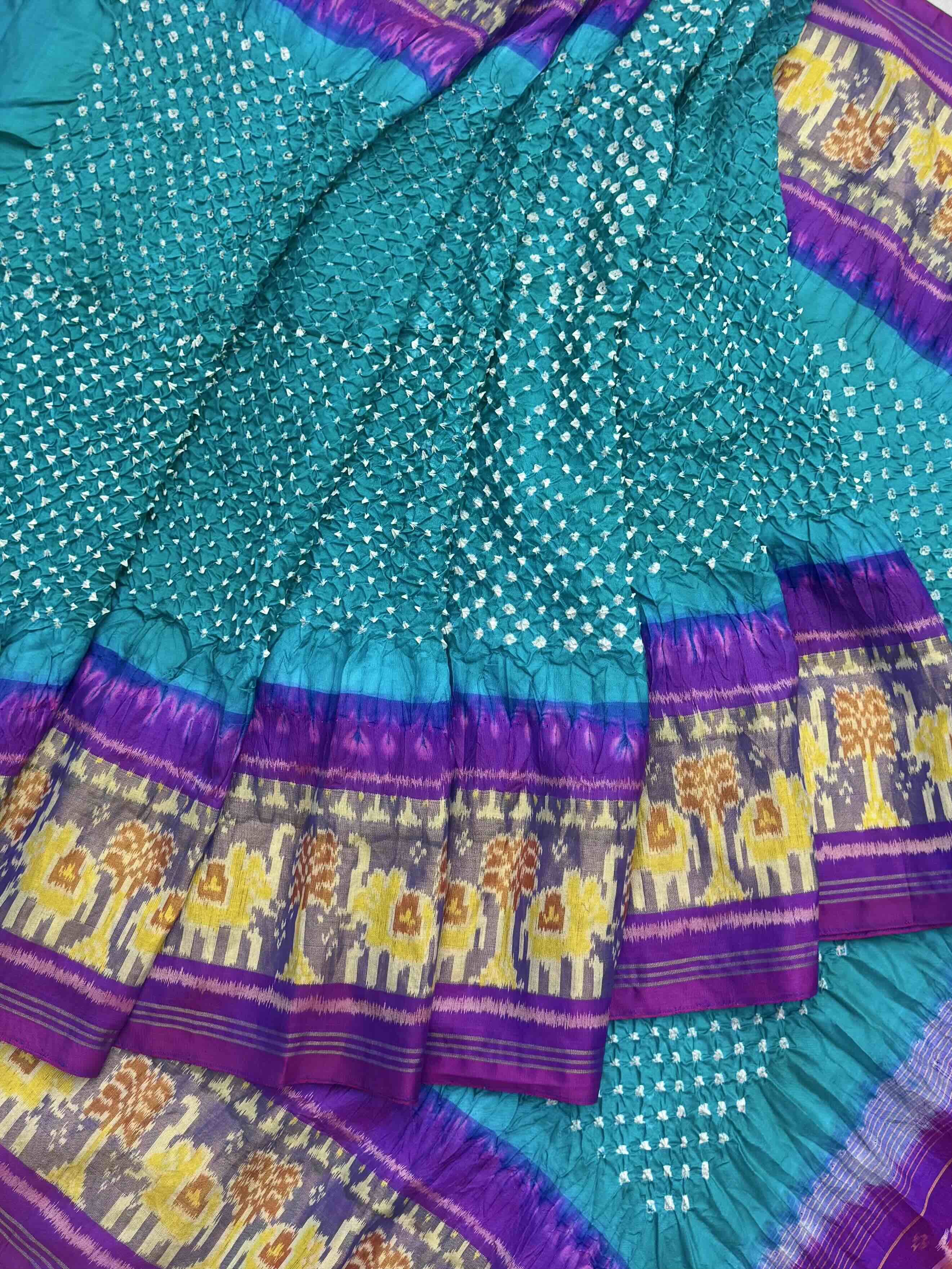 Purple cyan Bandhani Patola Saree