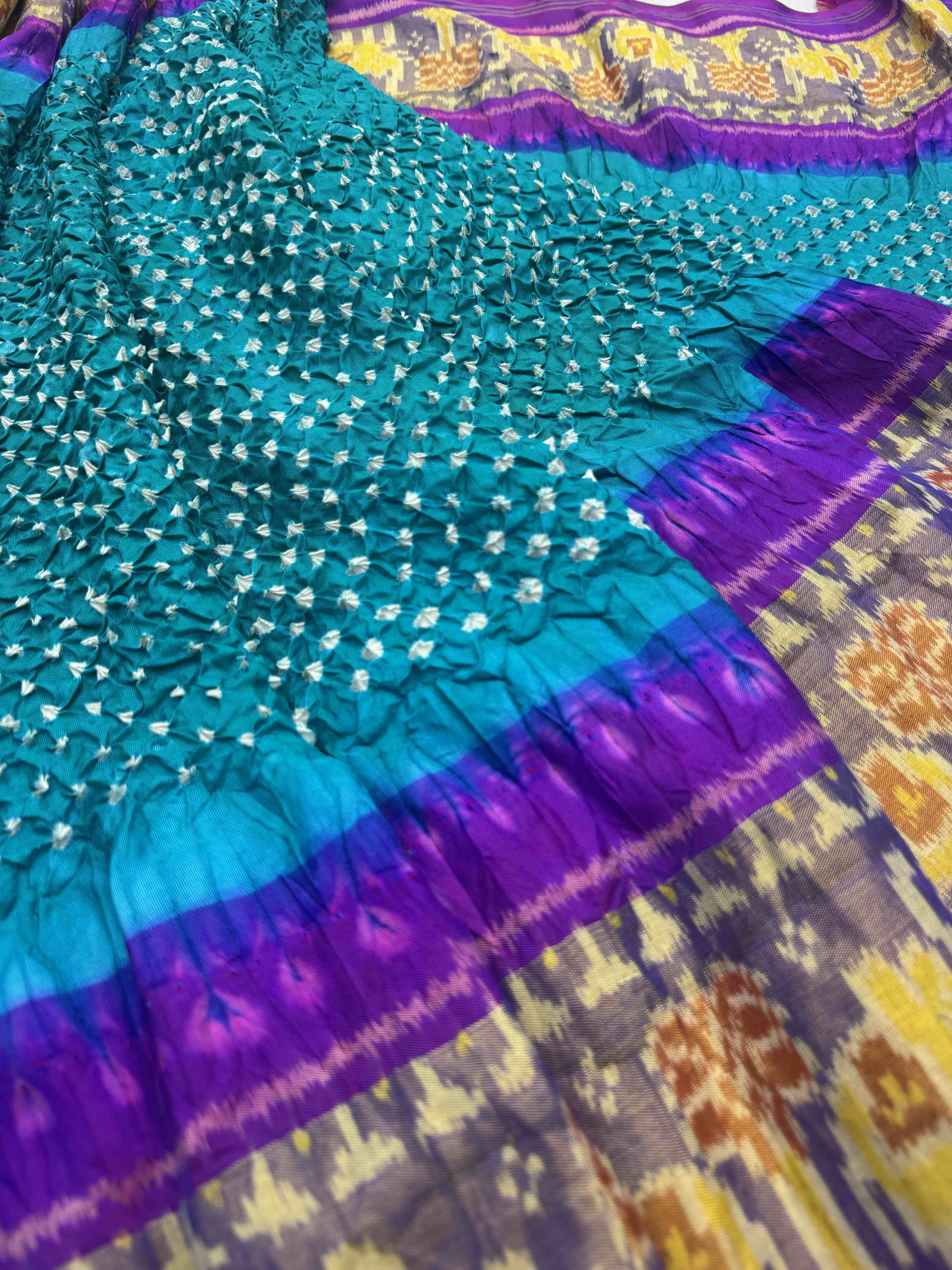 Purple cyan Bandhani Patola Saree
