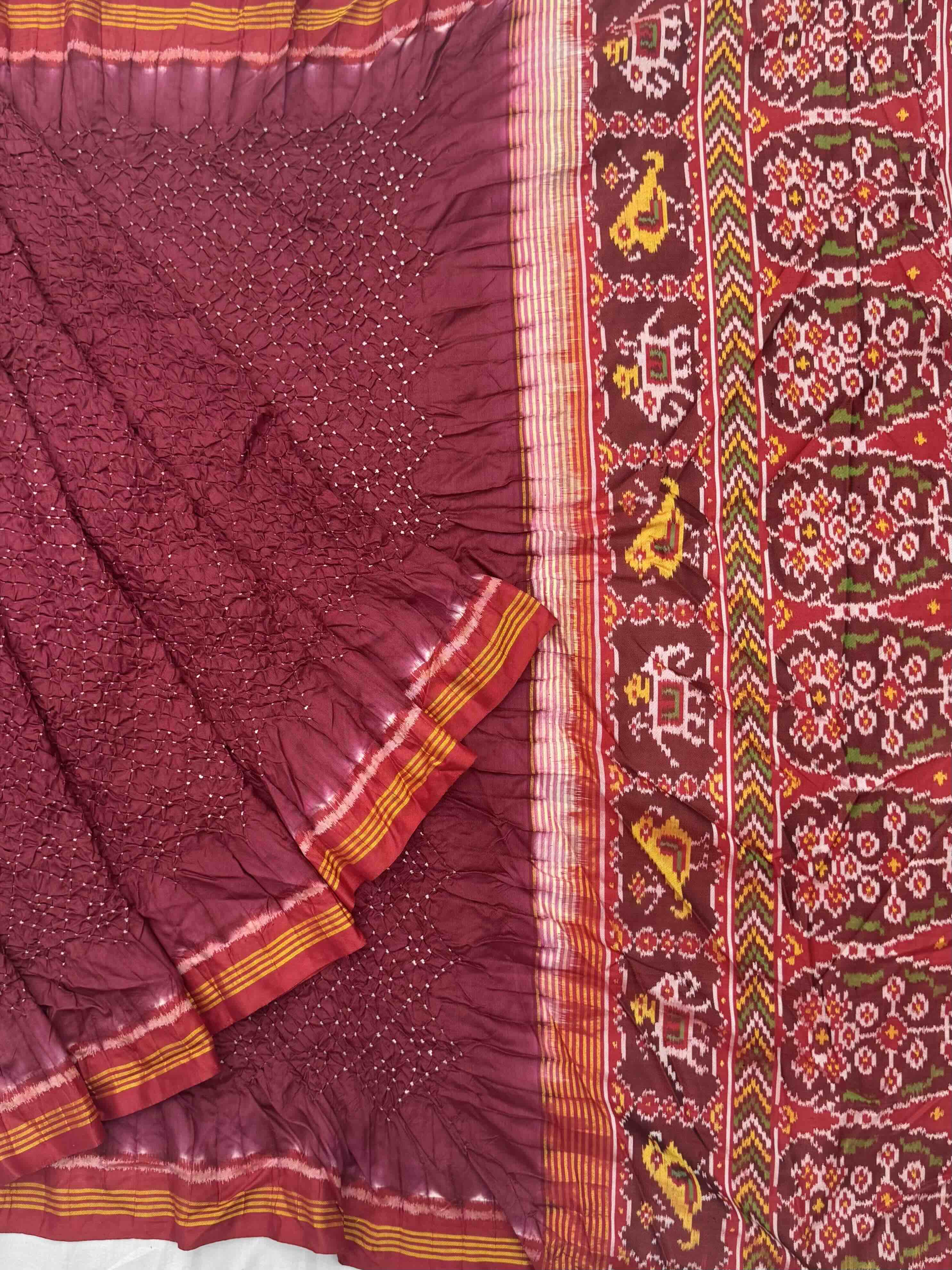 Maroon & beat maroon Bandhani Patola Saree