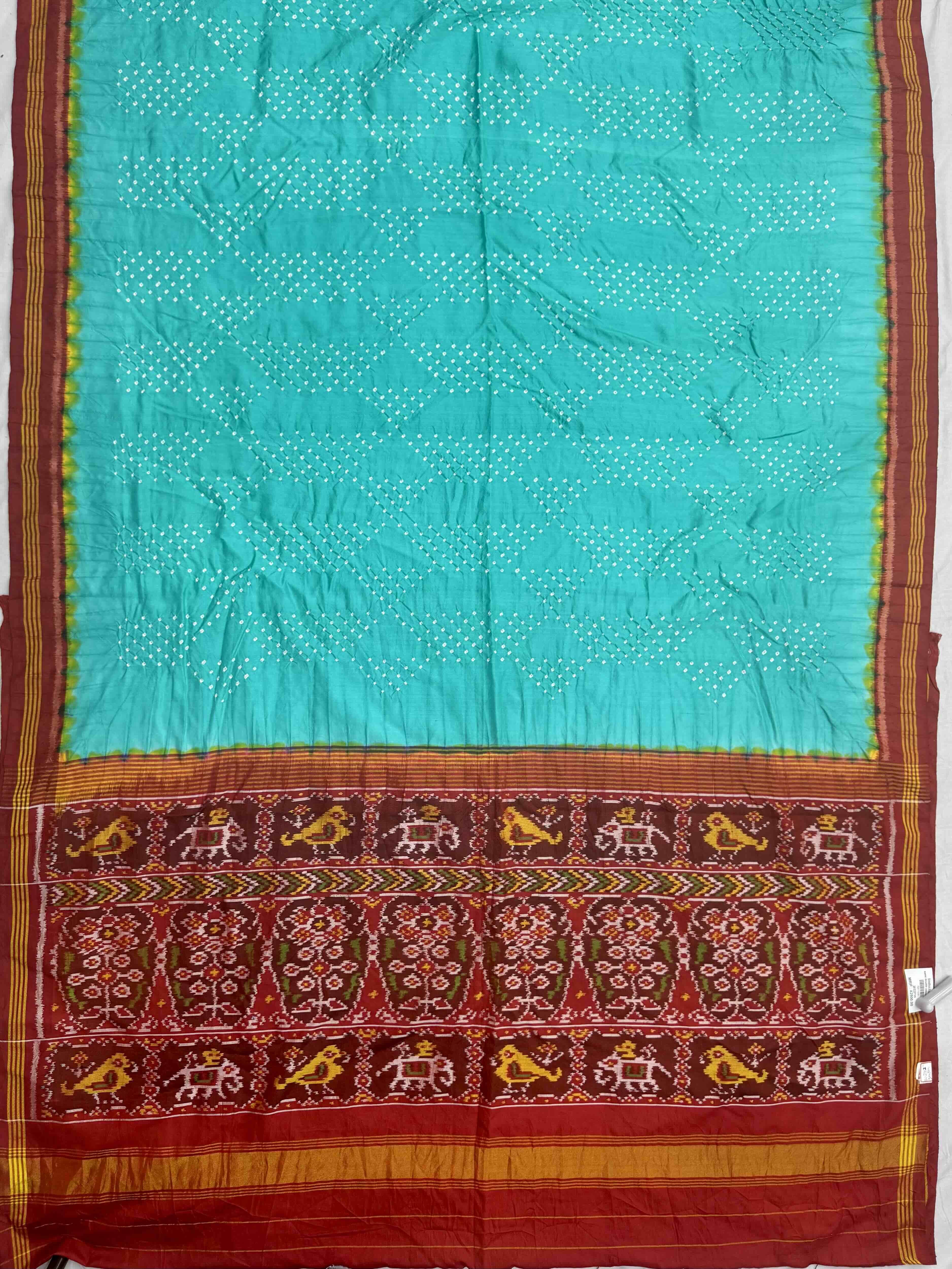 Red & Teal bluse Bandhani Patola Saree