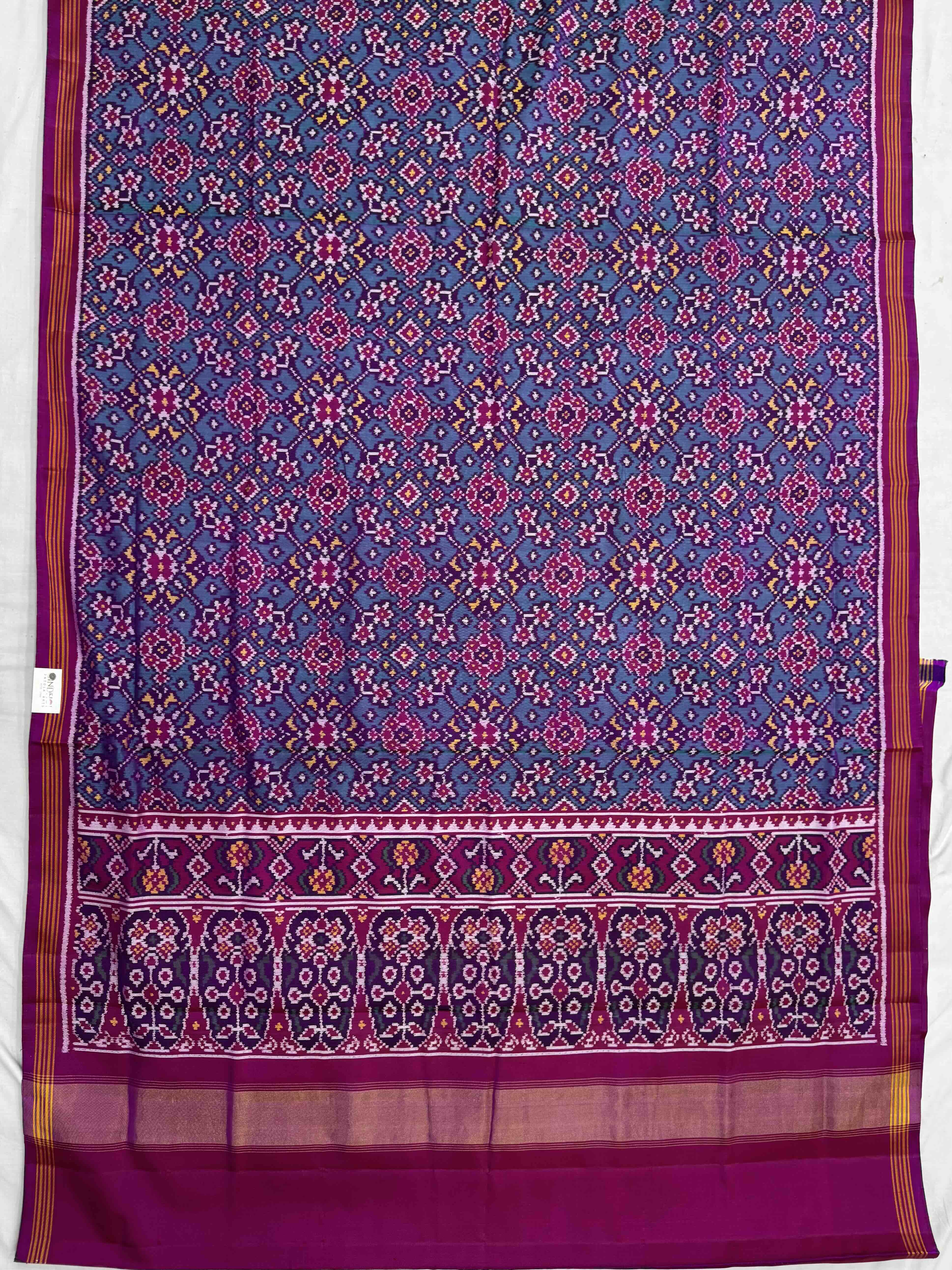 Teal with magenta pink navratan single ikat Patola