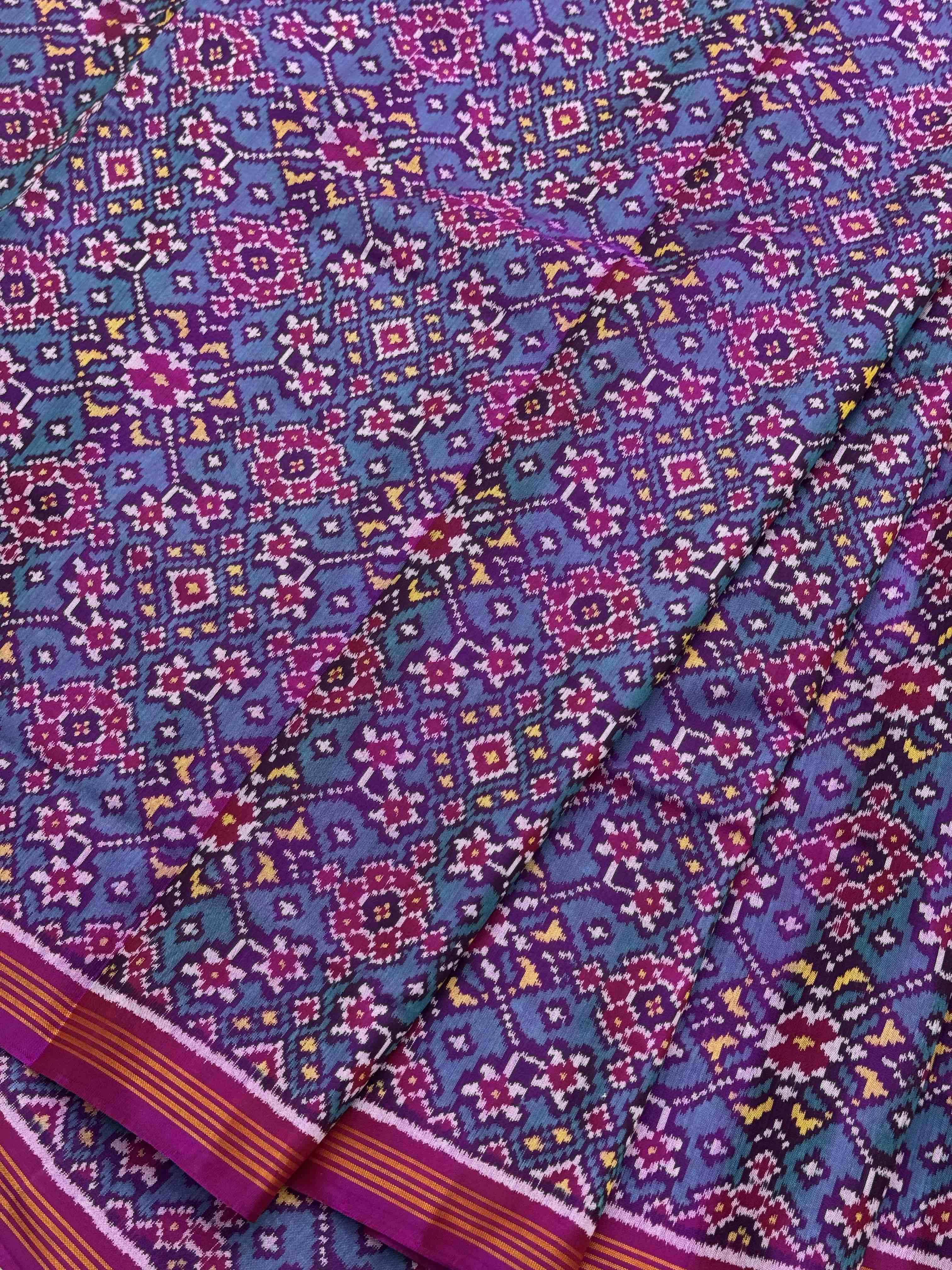 Teal with magenta pink navratan single ikat Patola
