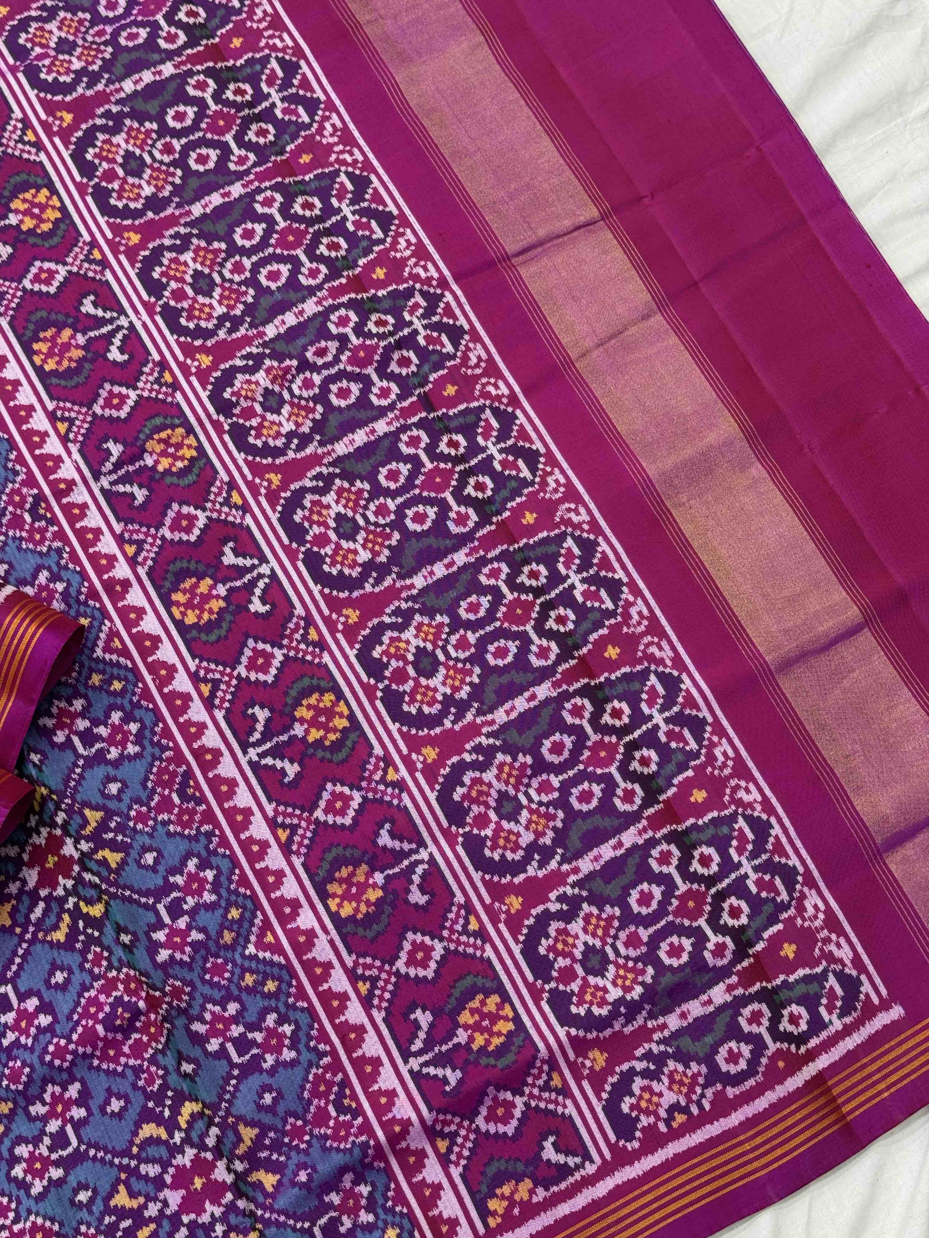Teal with magenta pink navratan single ikat Patola