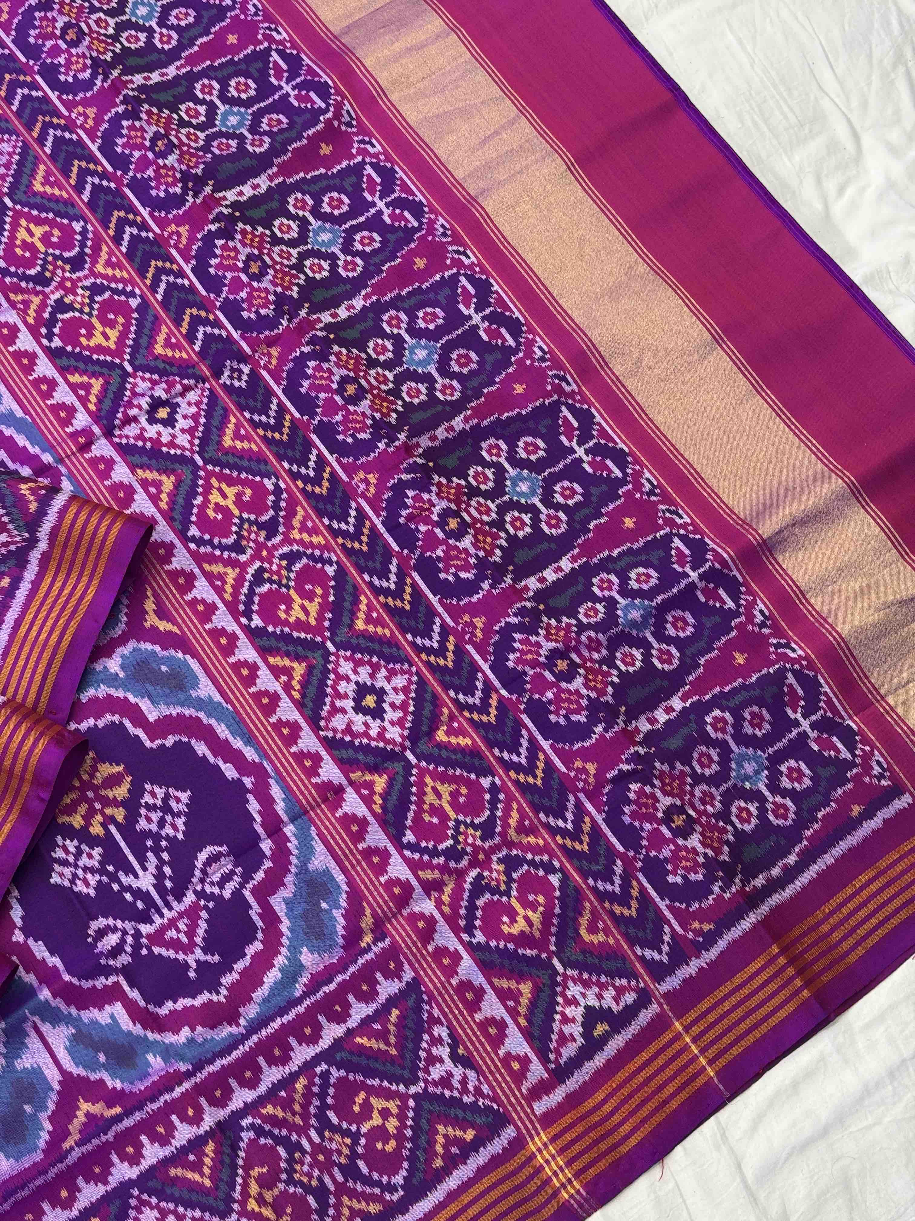 Purple magenta flower Single Ikat Patola