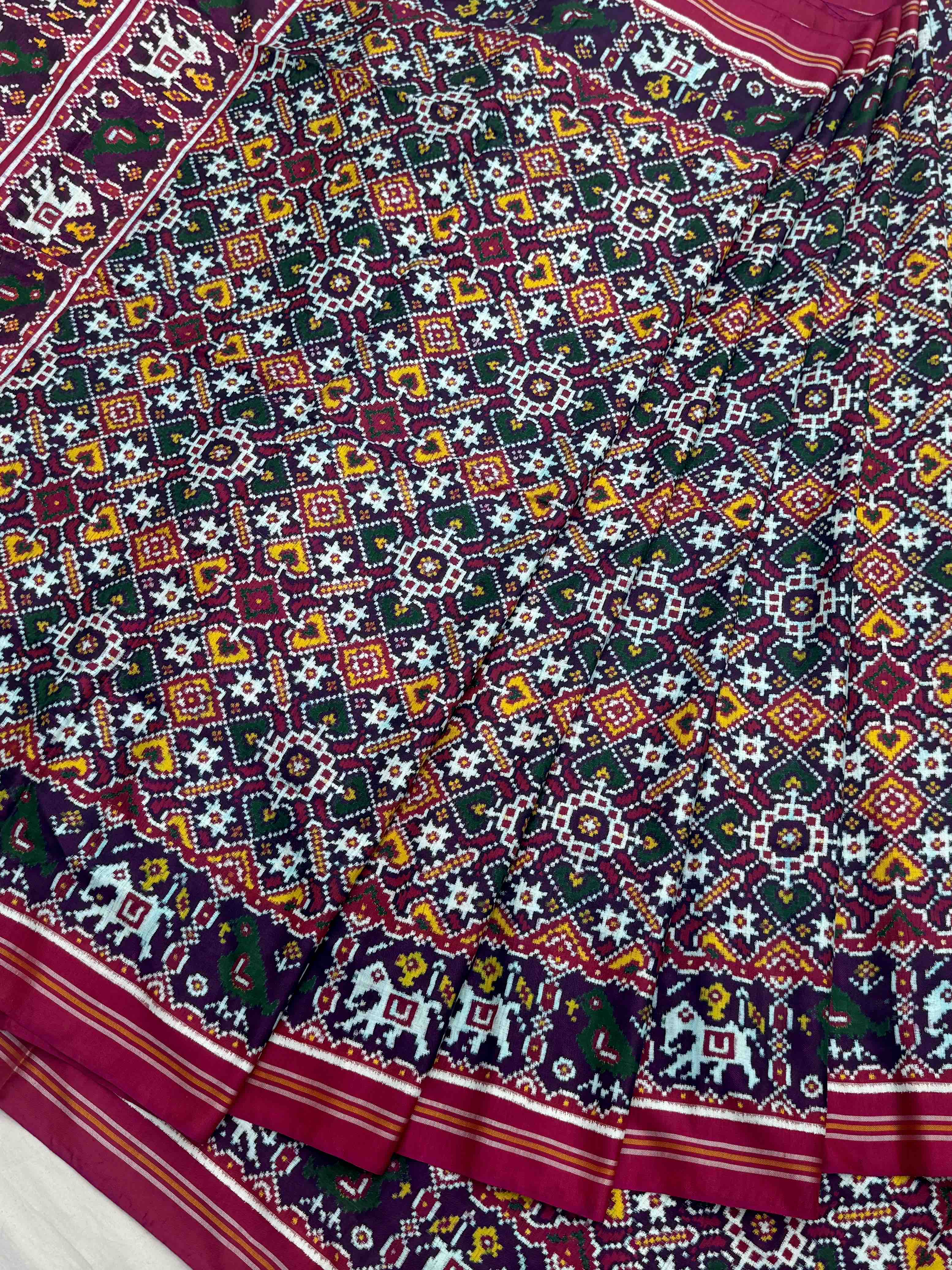 Pink with blueish pink Vhoragaji Patan Patola