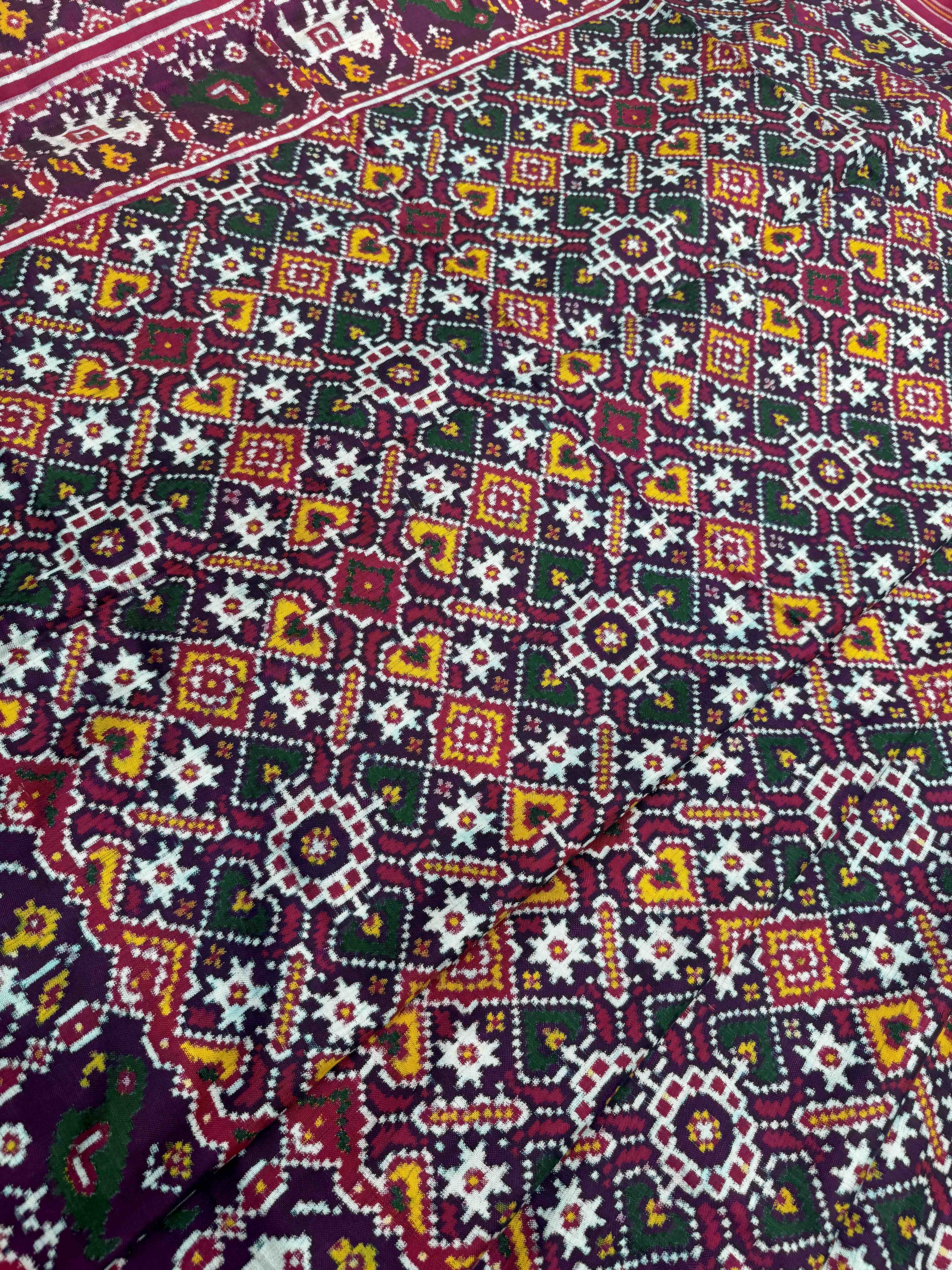 Pink with blueish pink Vhoragaji Patan Patola