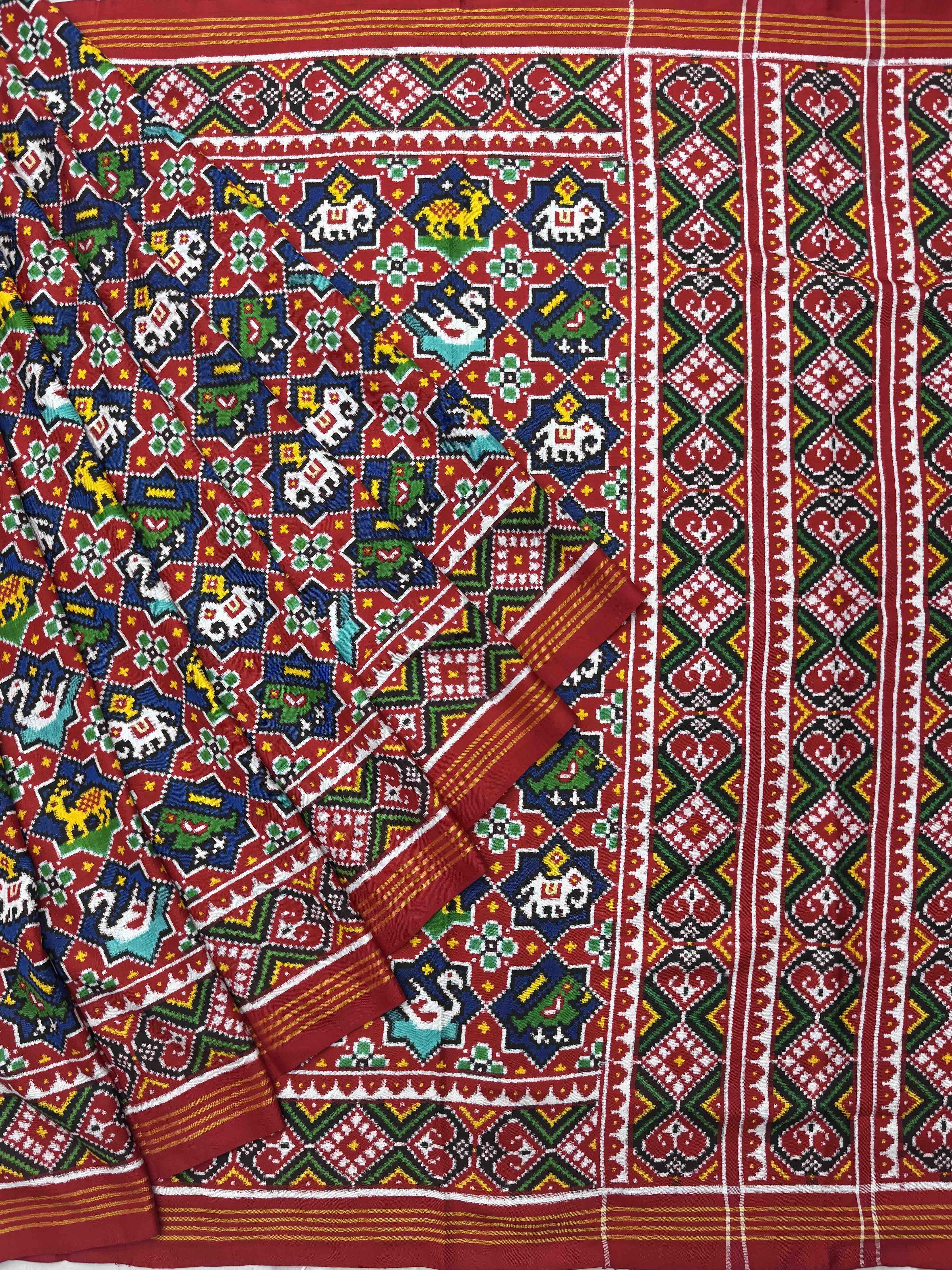 Red Blue Star figure Patan Patola