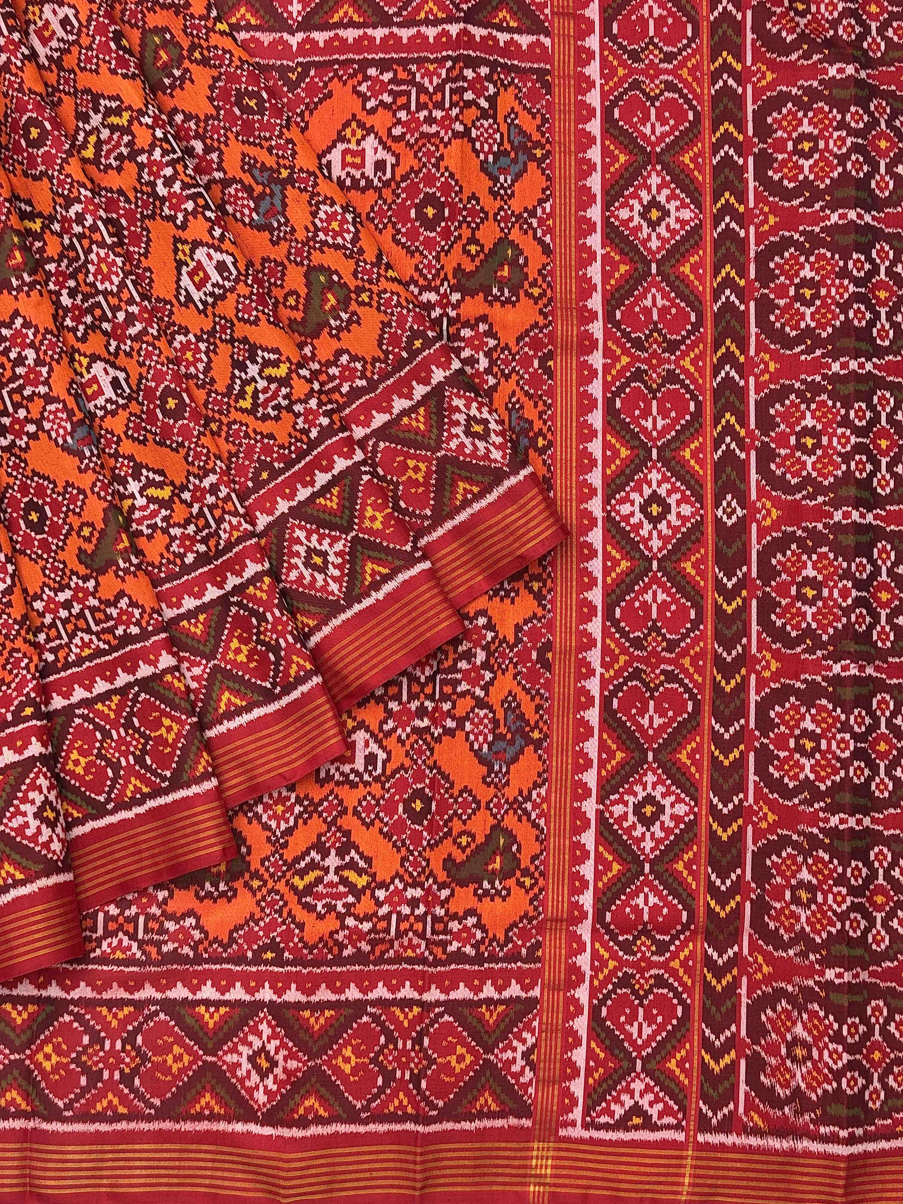 Red & orange narikunj navratan Patola Saree