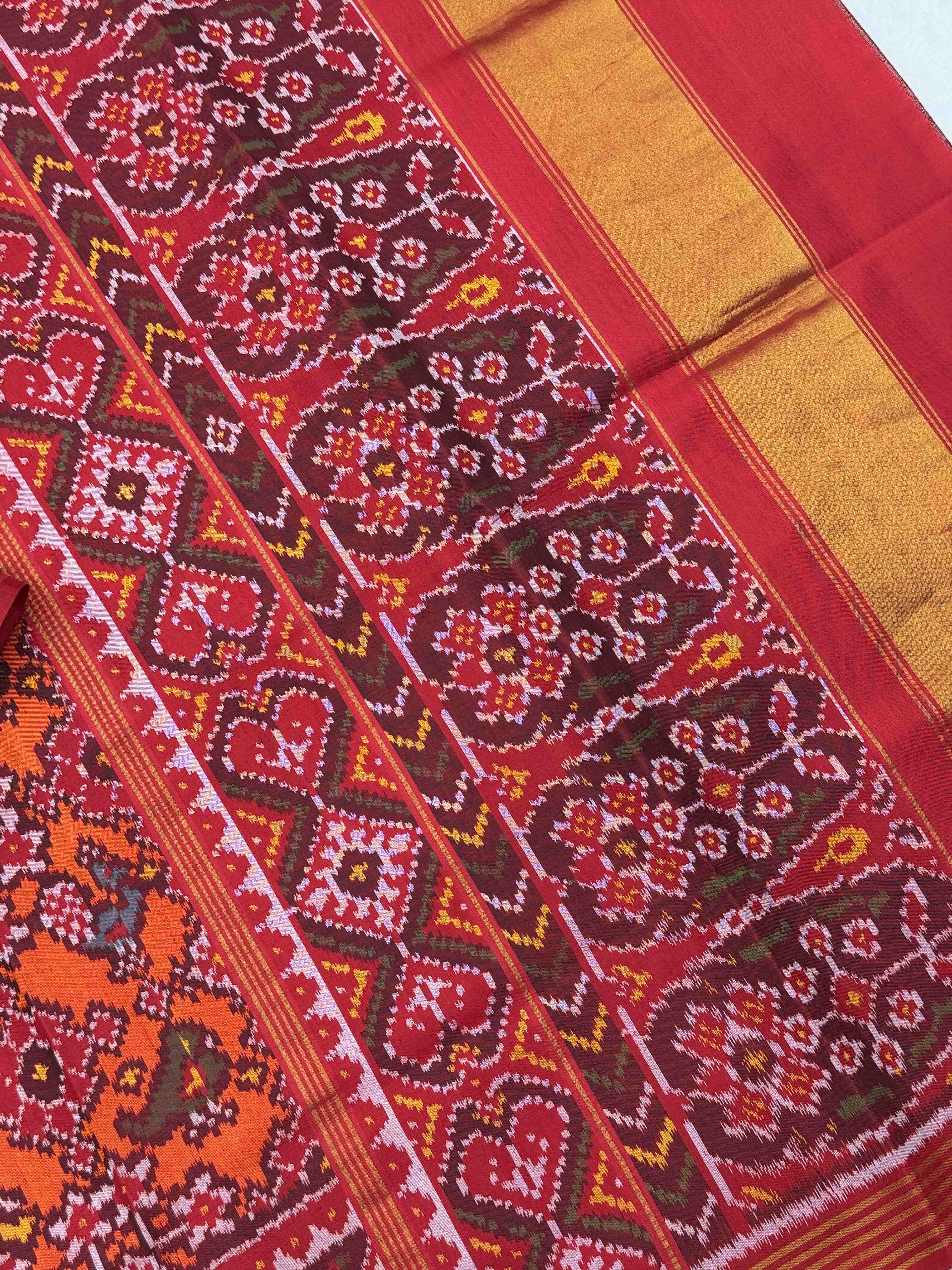 Red & orange narikunj navratan Patola Saree