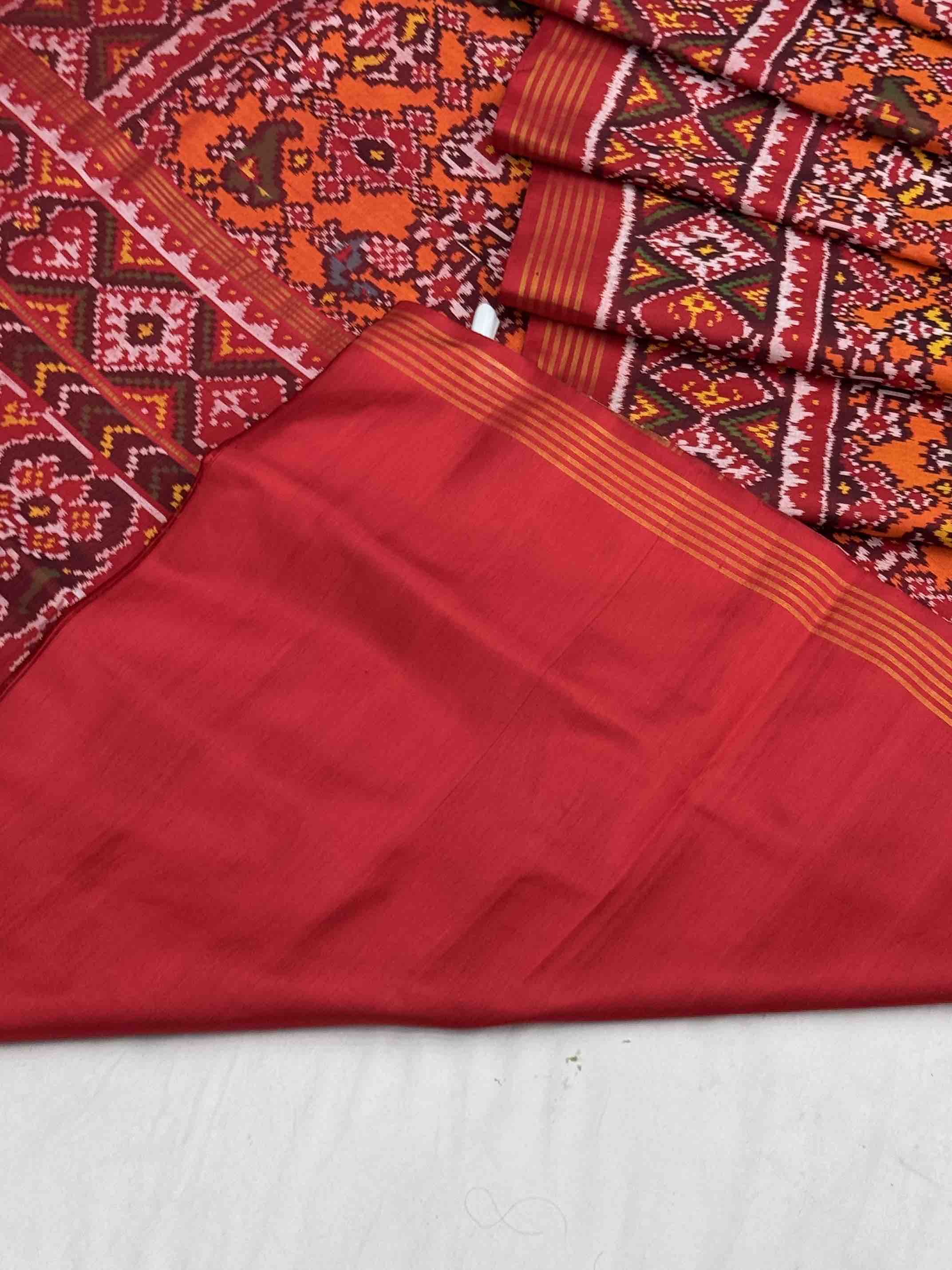 Red & orange narikunj navratan Patola Saree