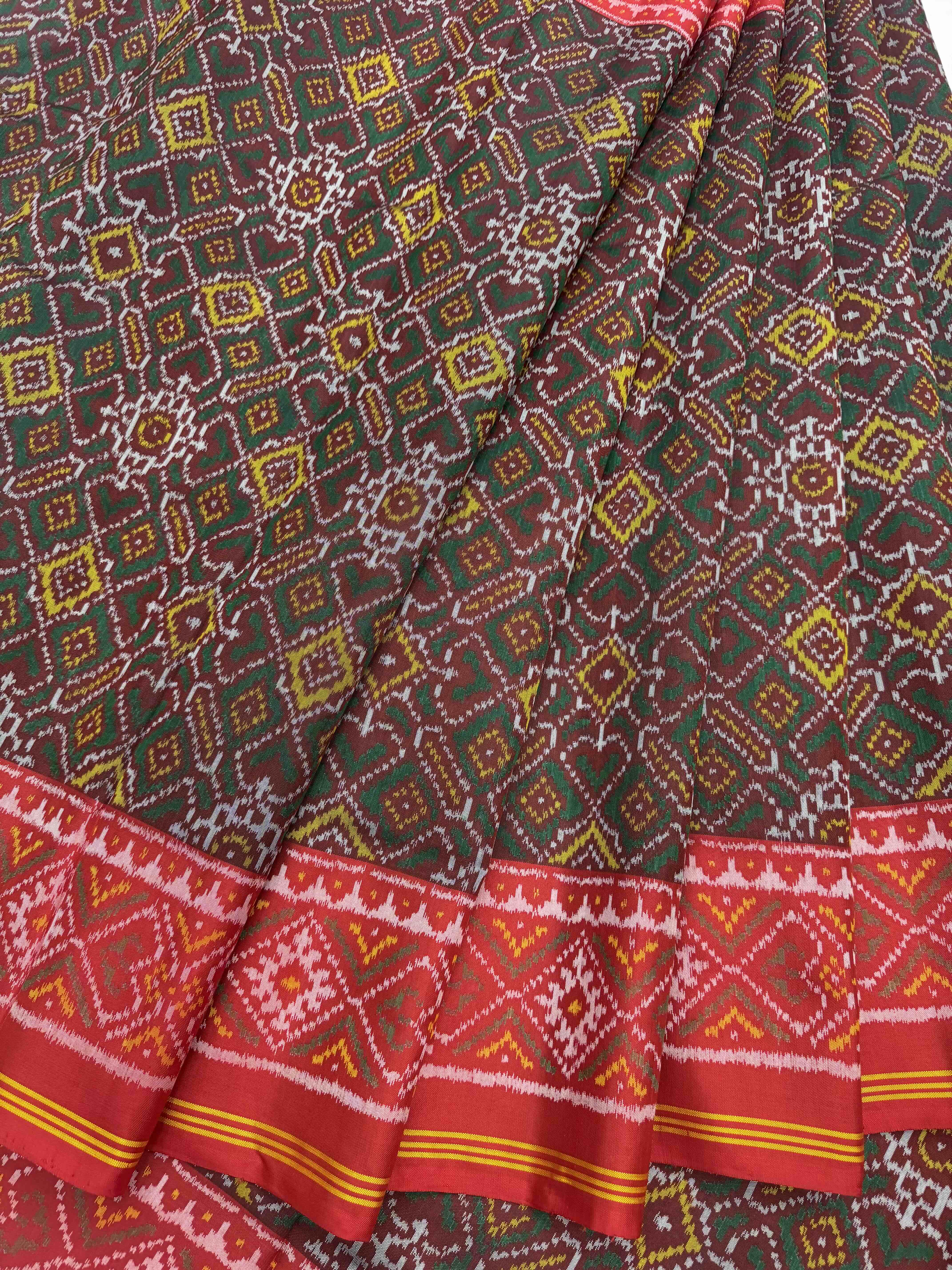 Red with green brown ManekChawk Patola Saree