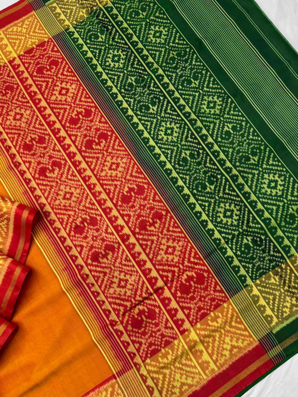 Maroon Green Musterd Ganga Jamuna plain Patola Saree