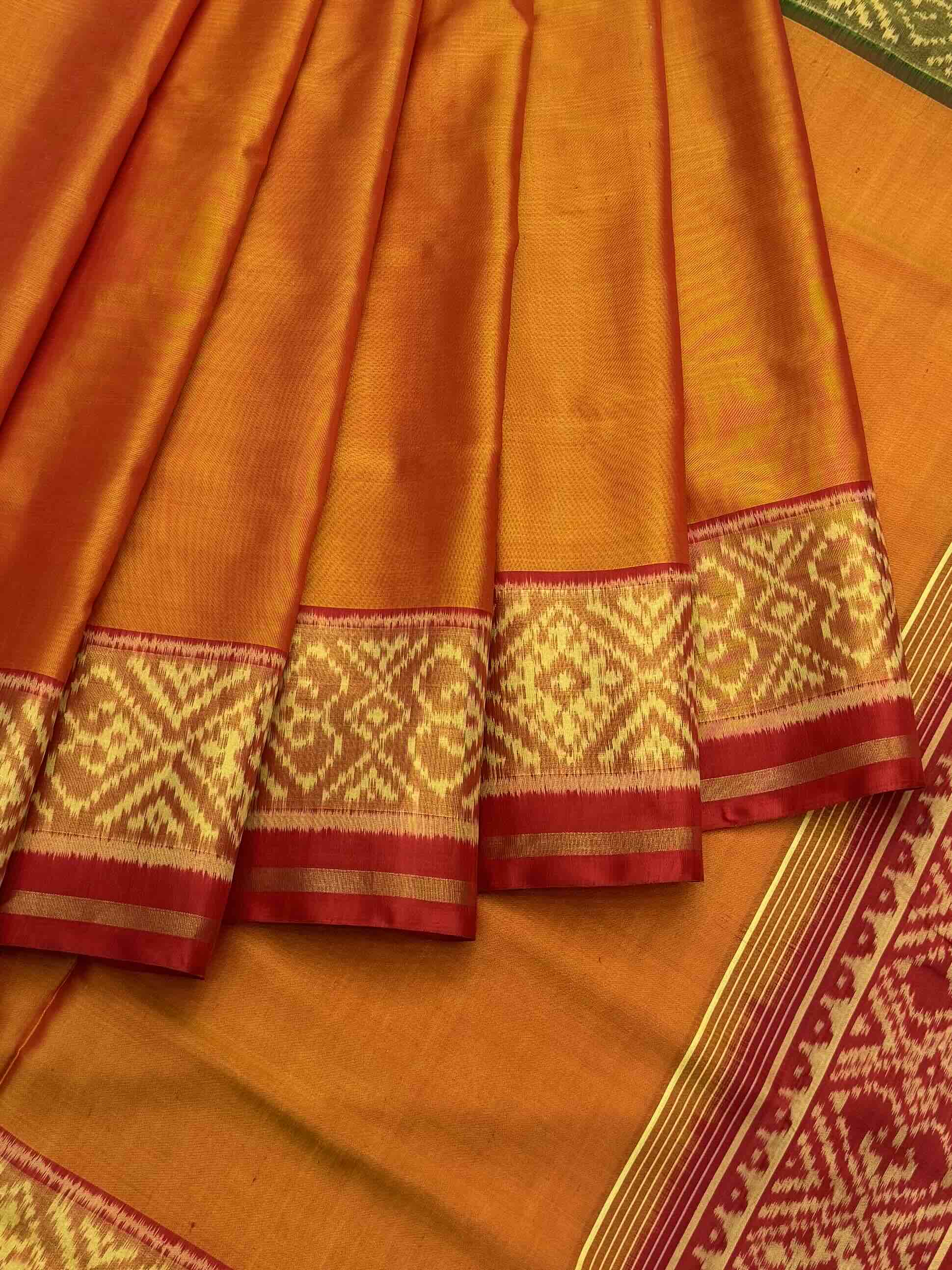 Maroon Green Musterd Ganga Jamuna plain Patola Saree