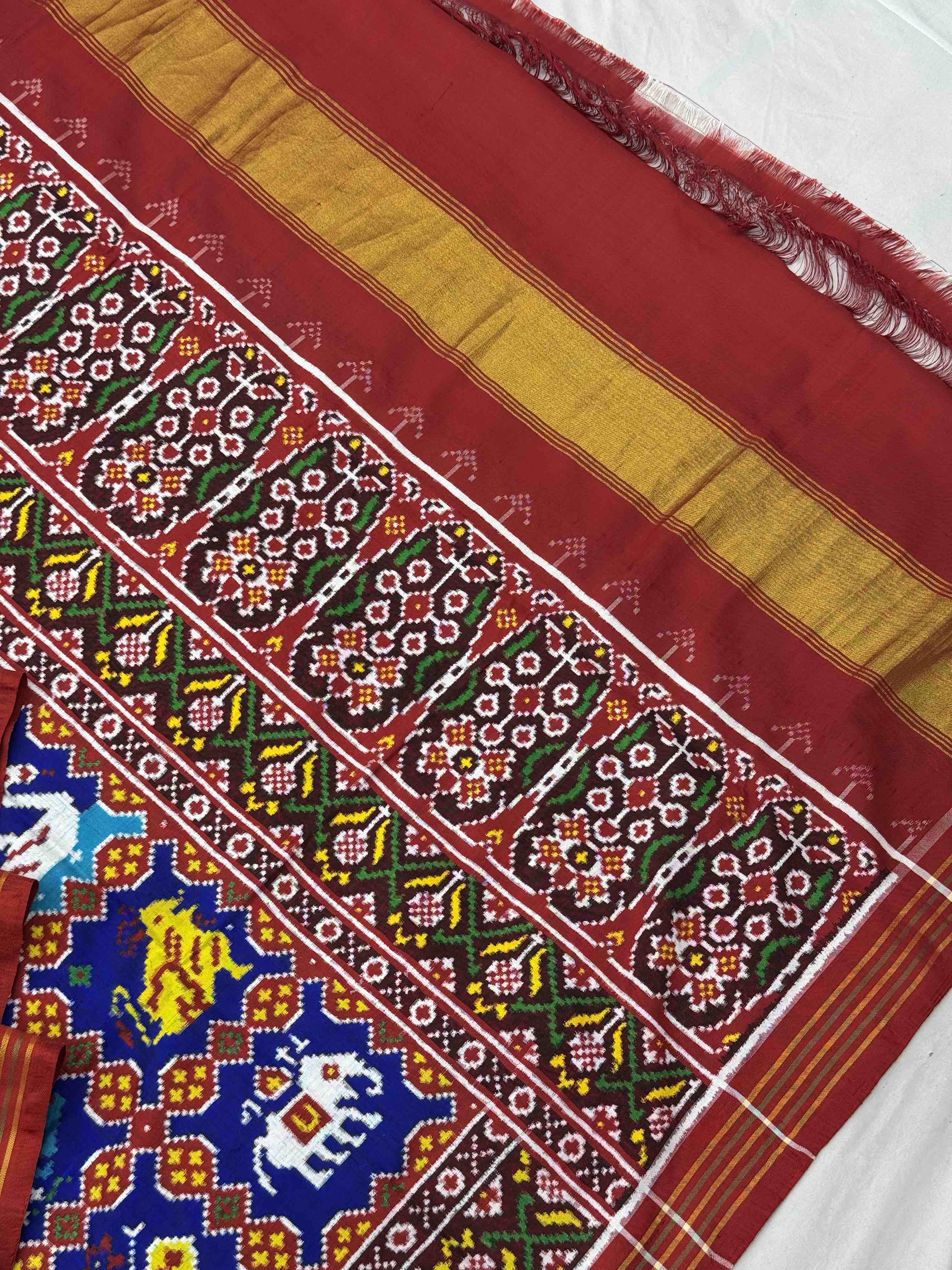Red & Blue multi 9 figure Patan Patola