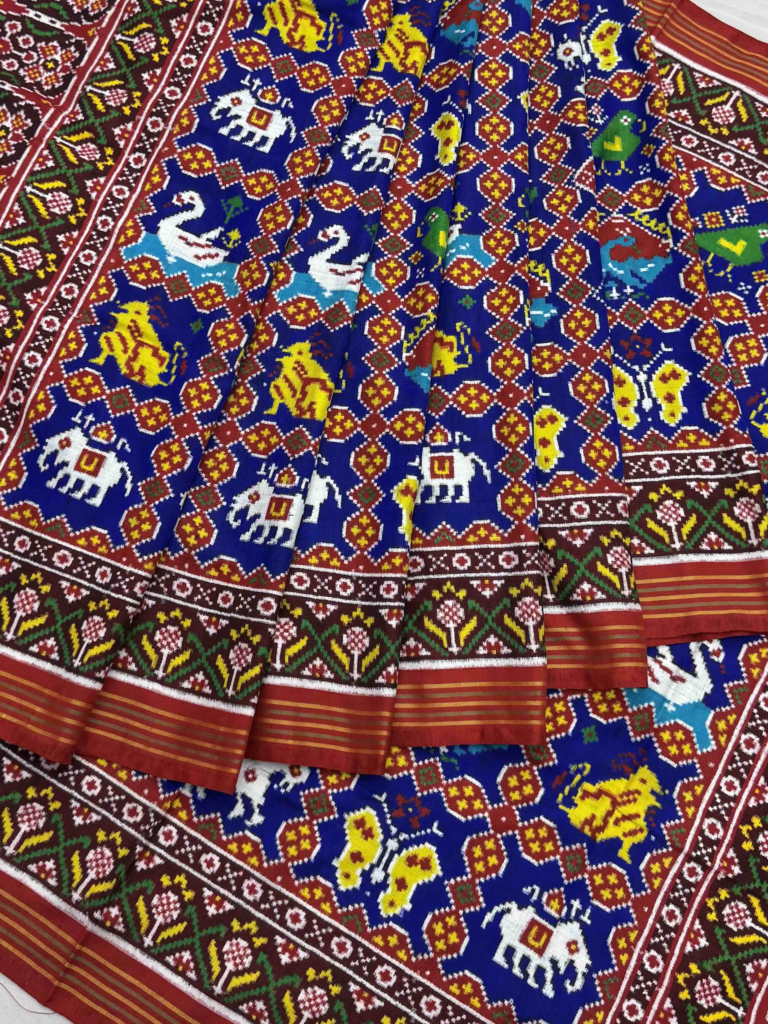 Red & Blue multi 9 figure Patan Patola