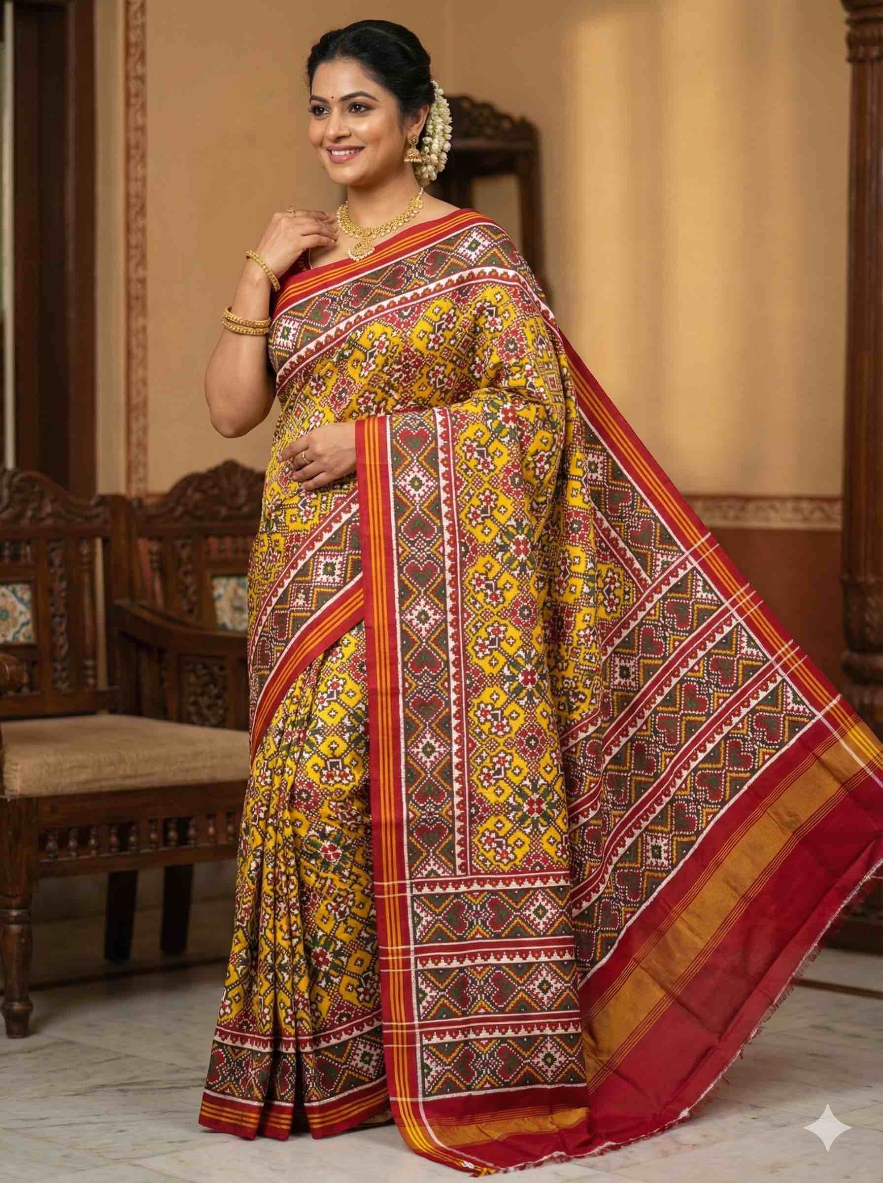 Red & yellow navratan Patan Patola