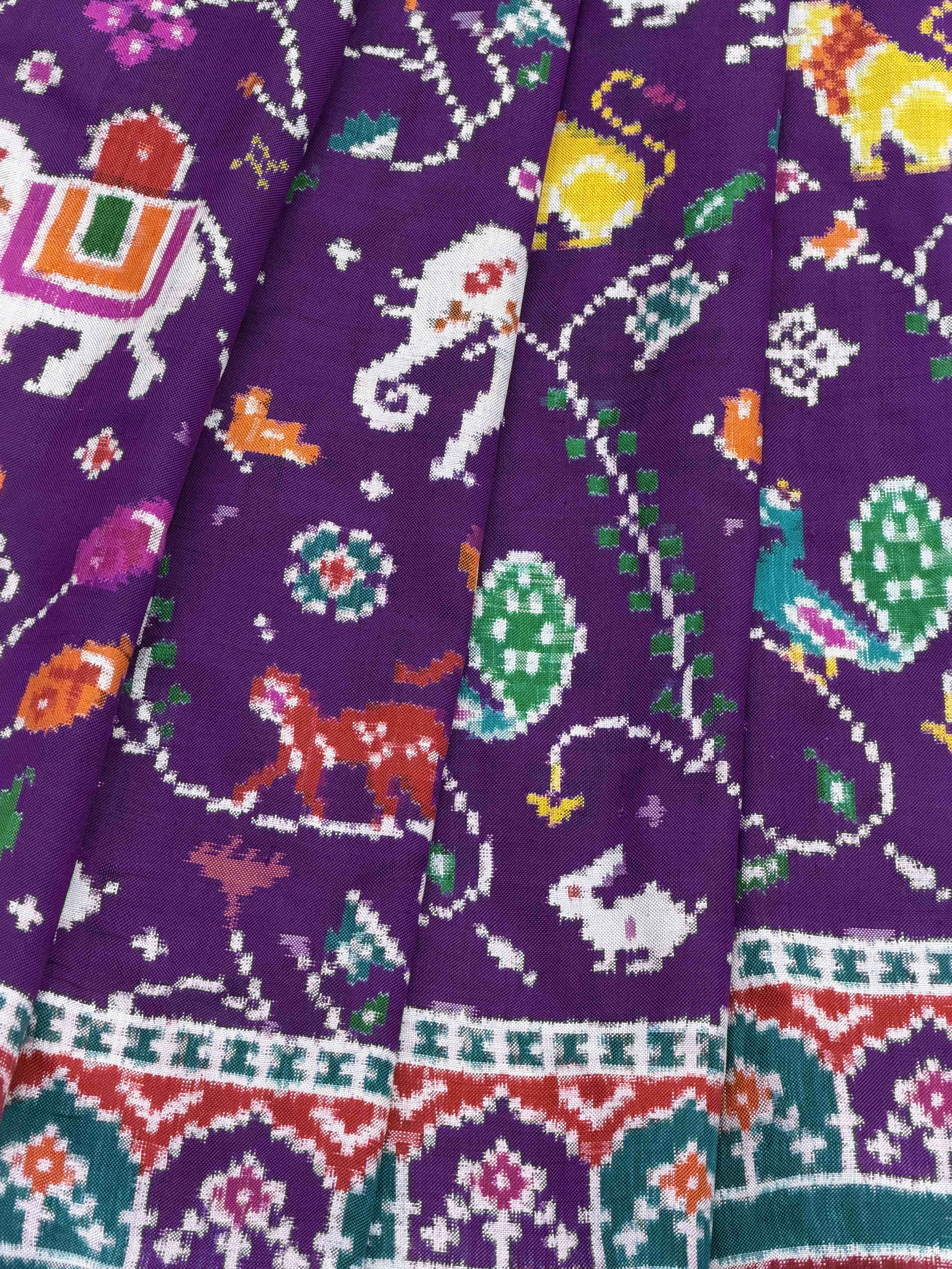 Red & Purple Jungle Figures Patan Patola Saree