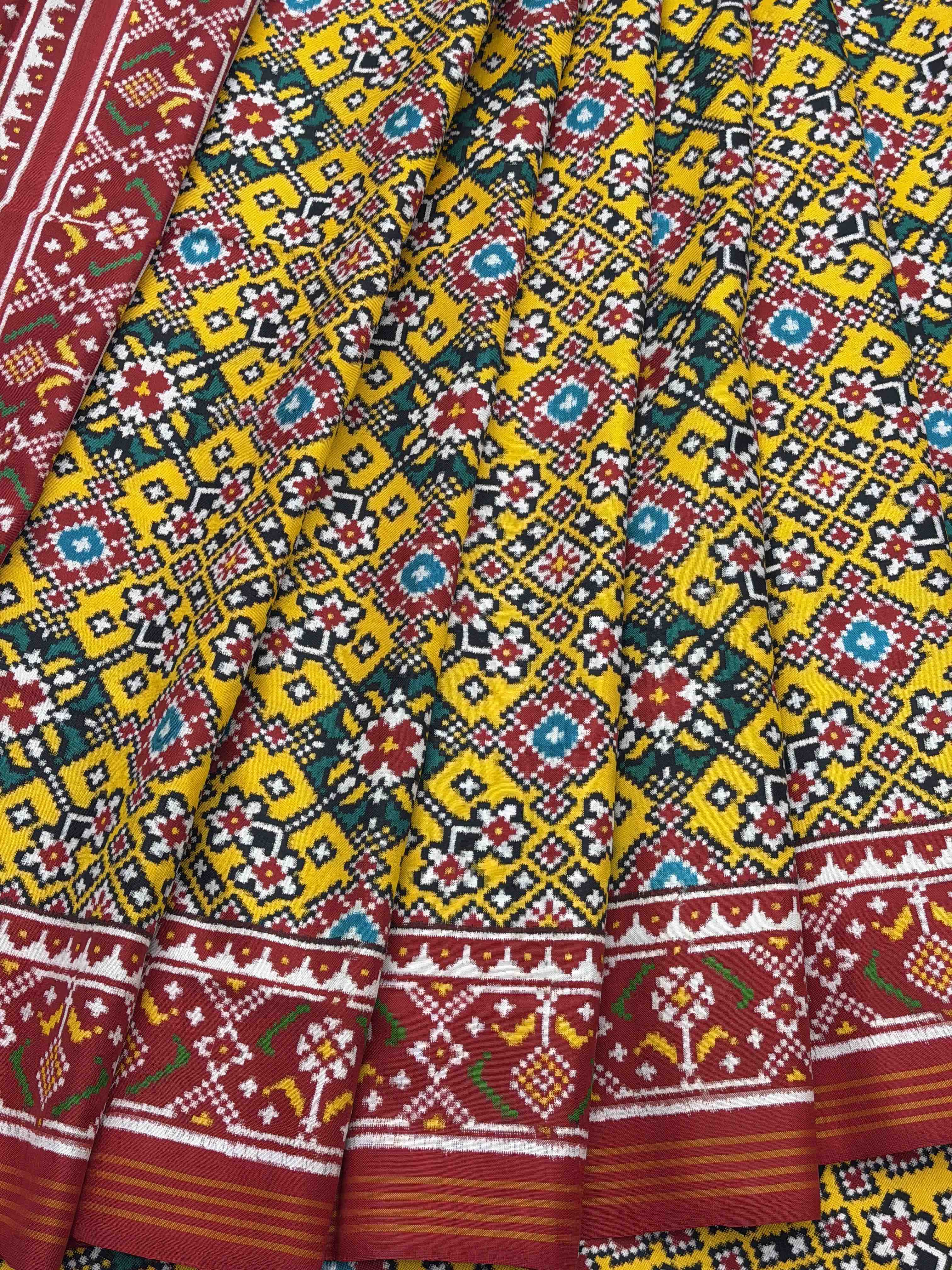 red & lemon navratan Patan Patola Saree