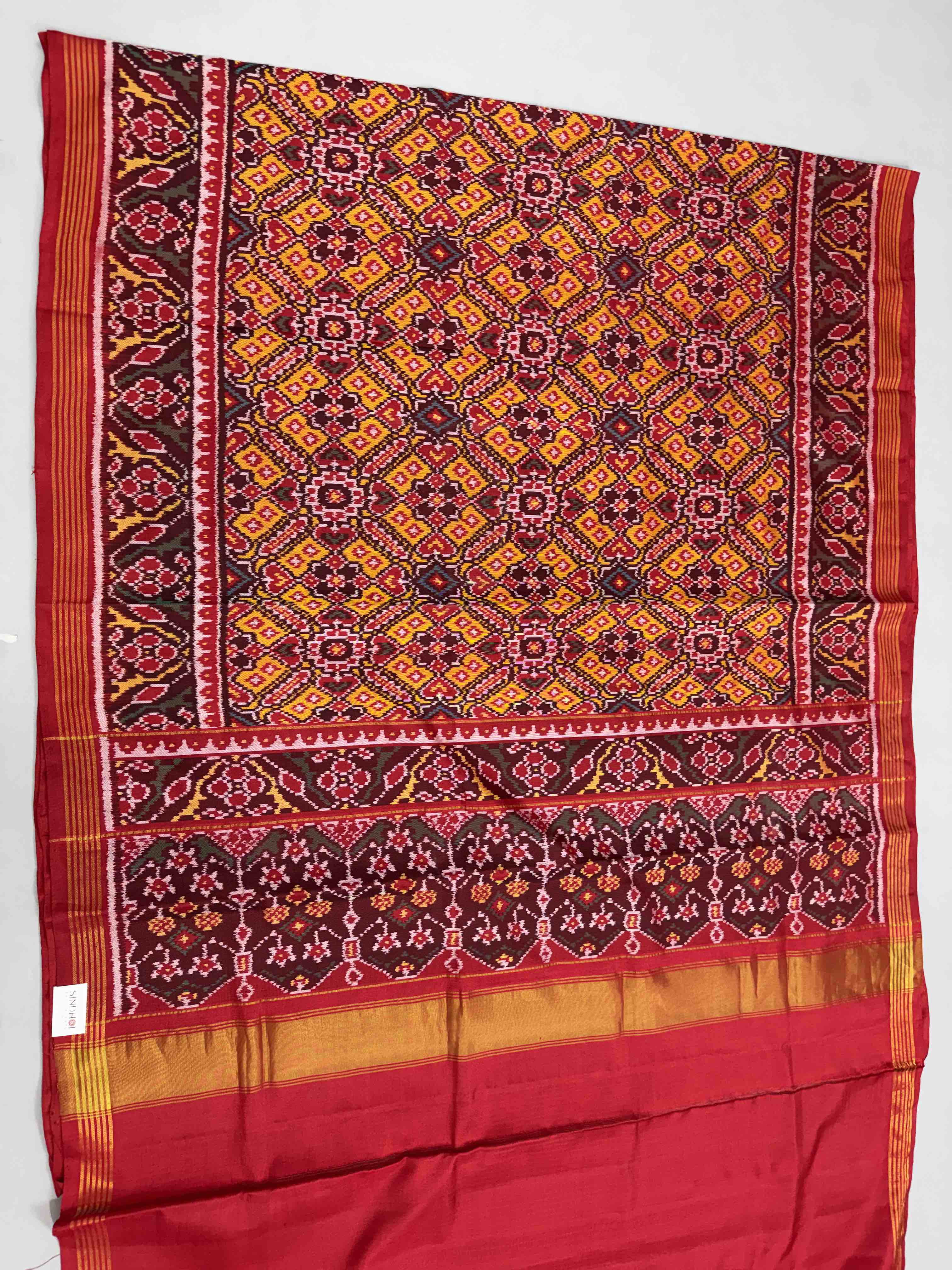 Red & musterd Manekchawk Patola Saree