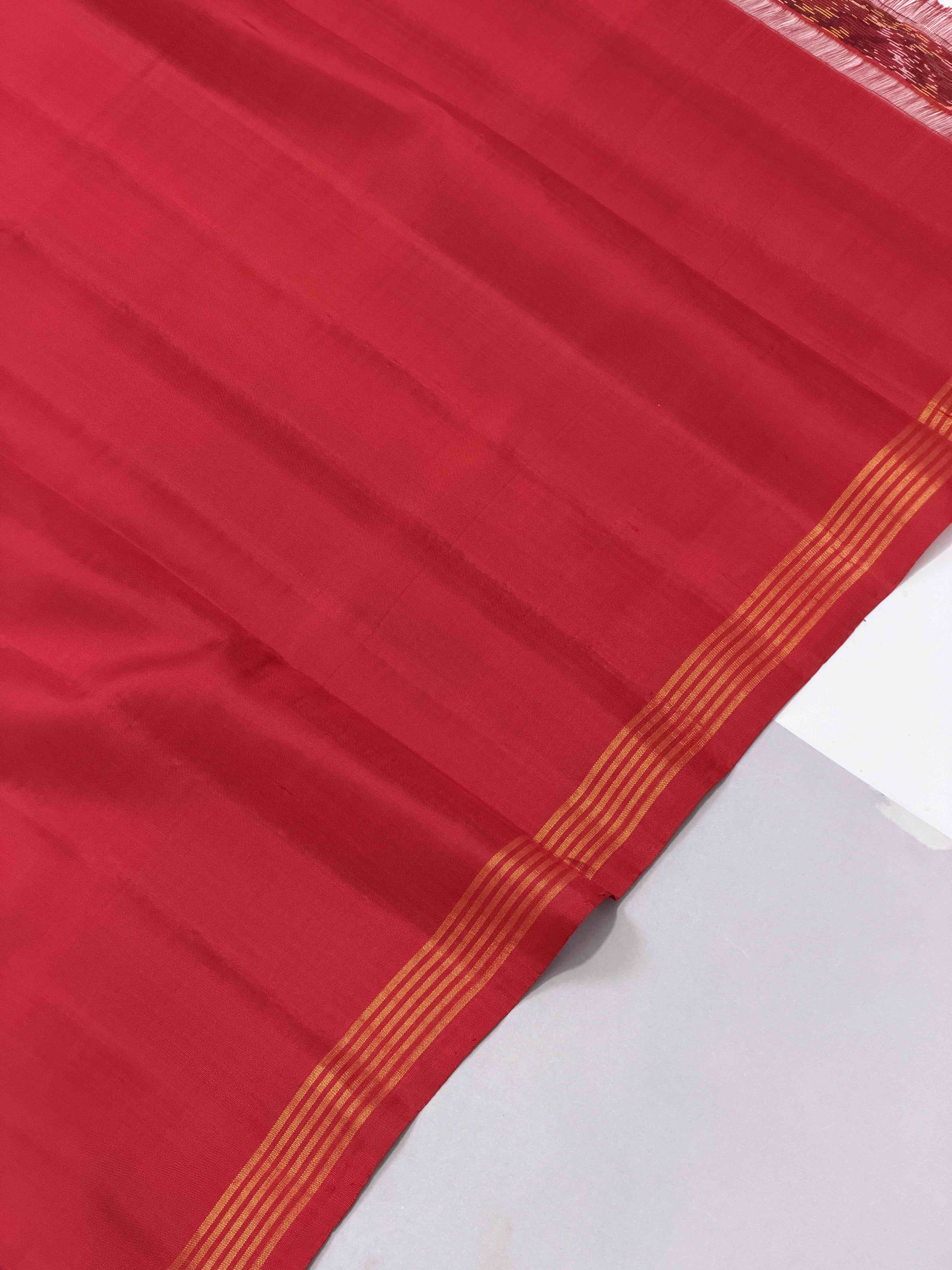 Red & musterd Manekchawk Patola Saree