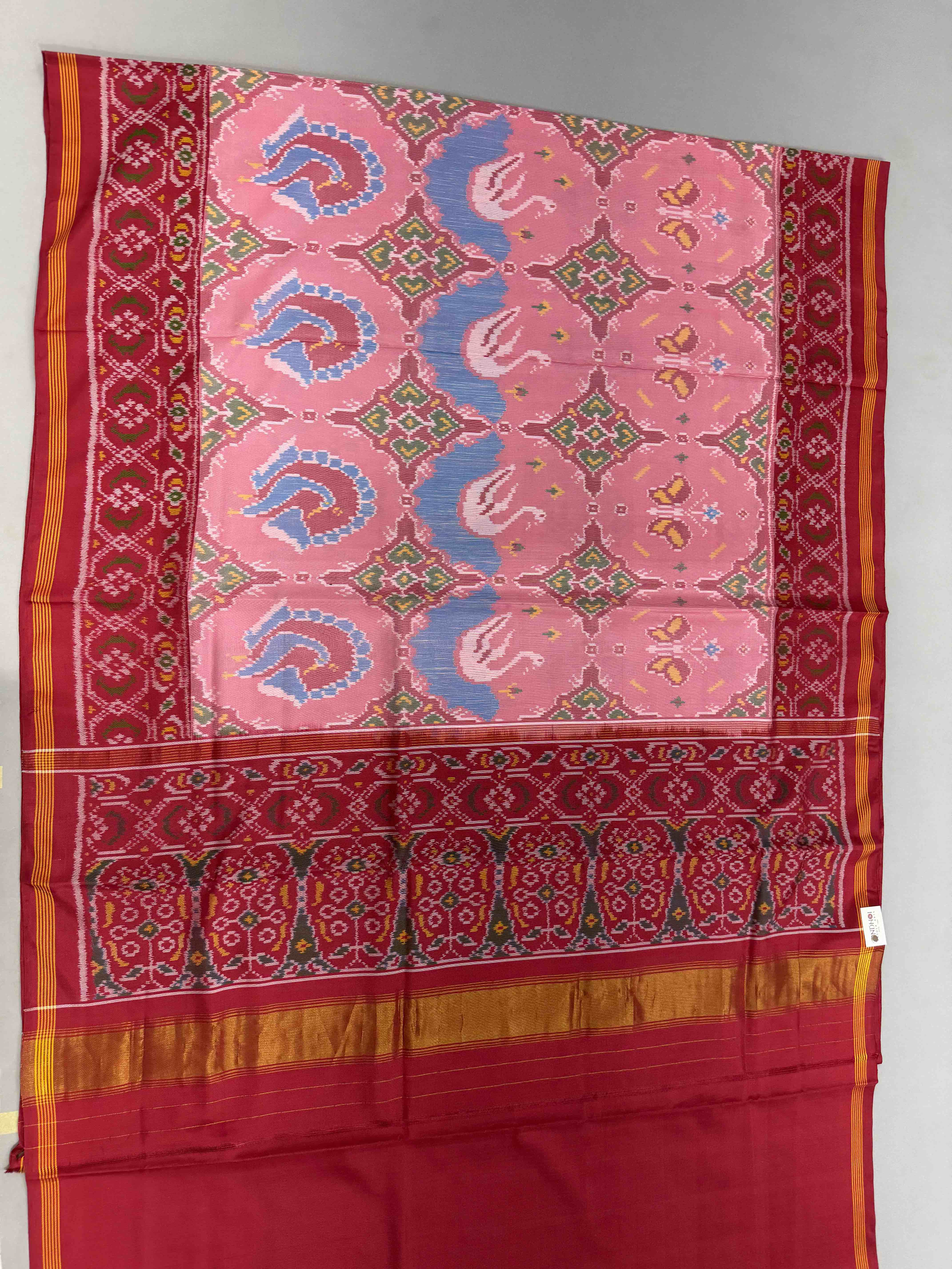 Maroon & light pink Figure design Patola Saree