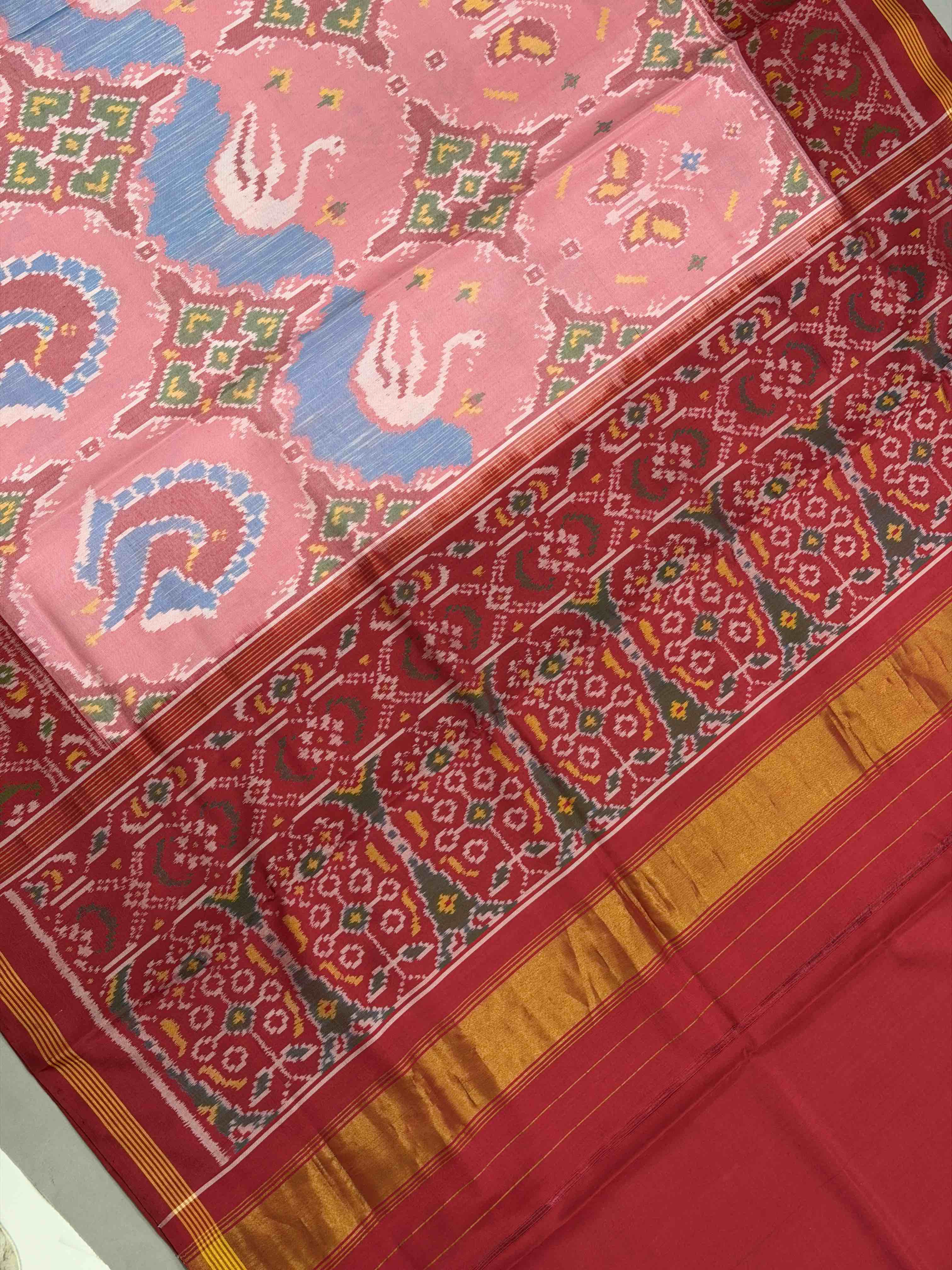 Maroon & light pink Figure design Patola Saree