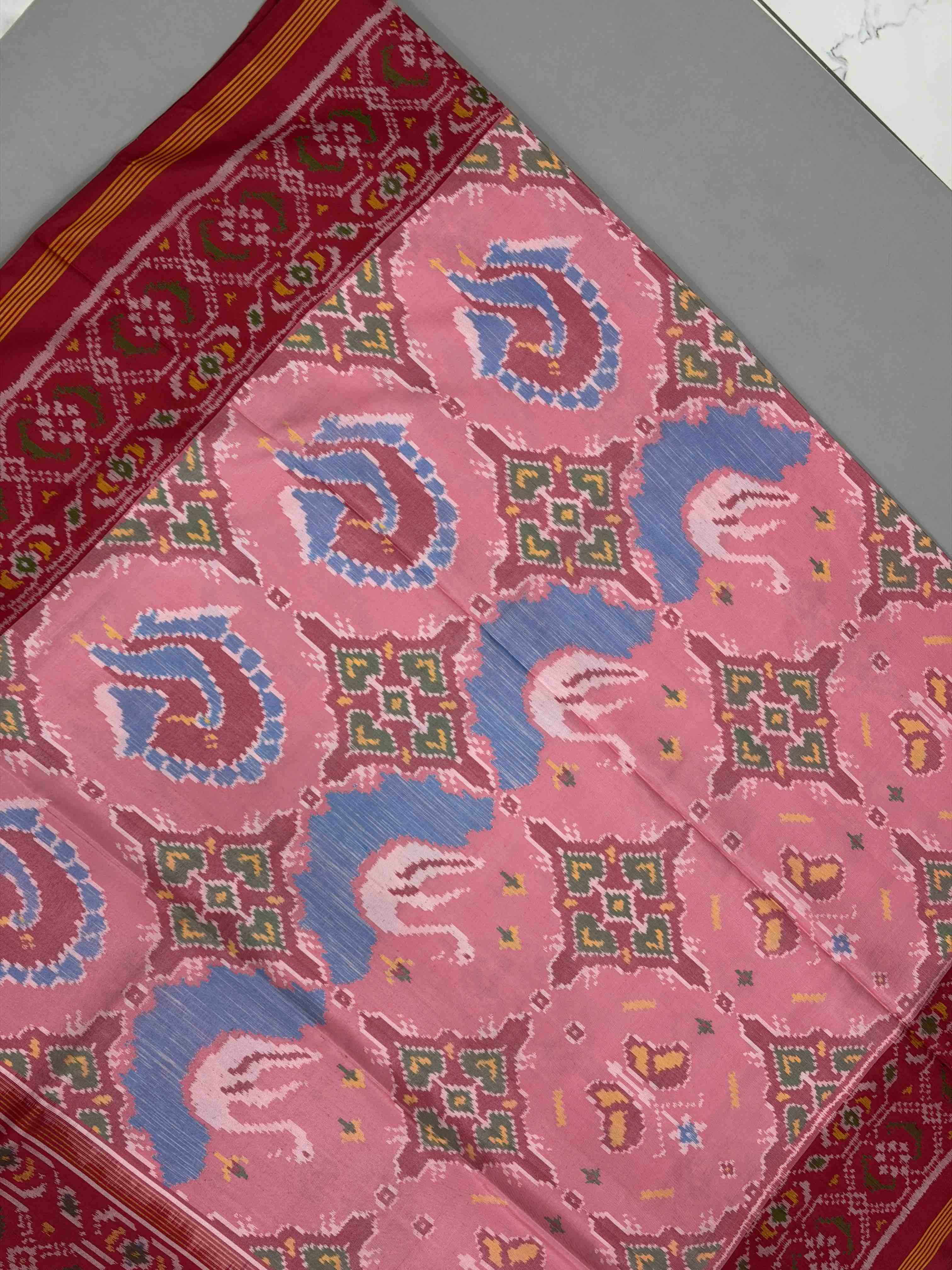 Maroon & light pink Figure design Patola Saree