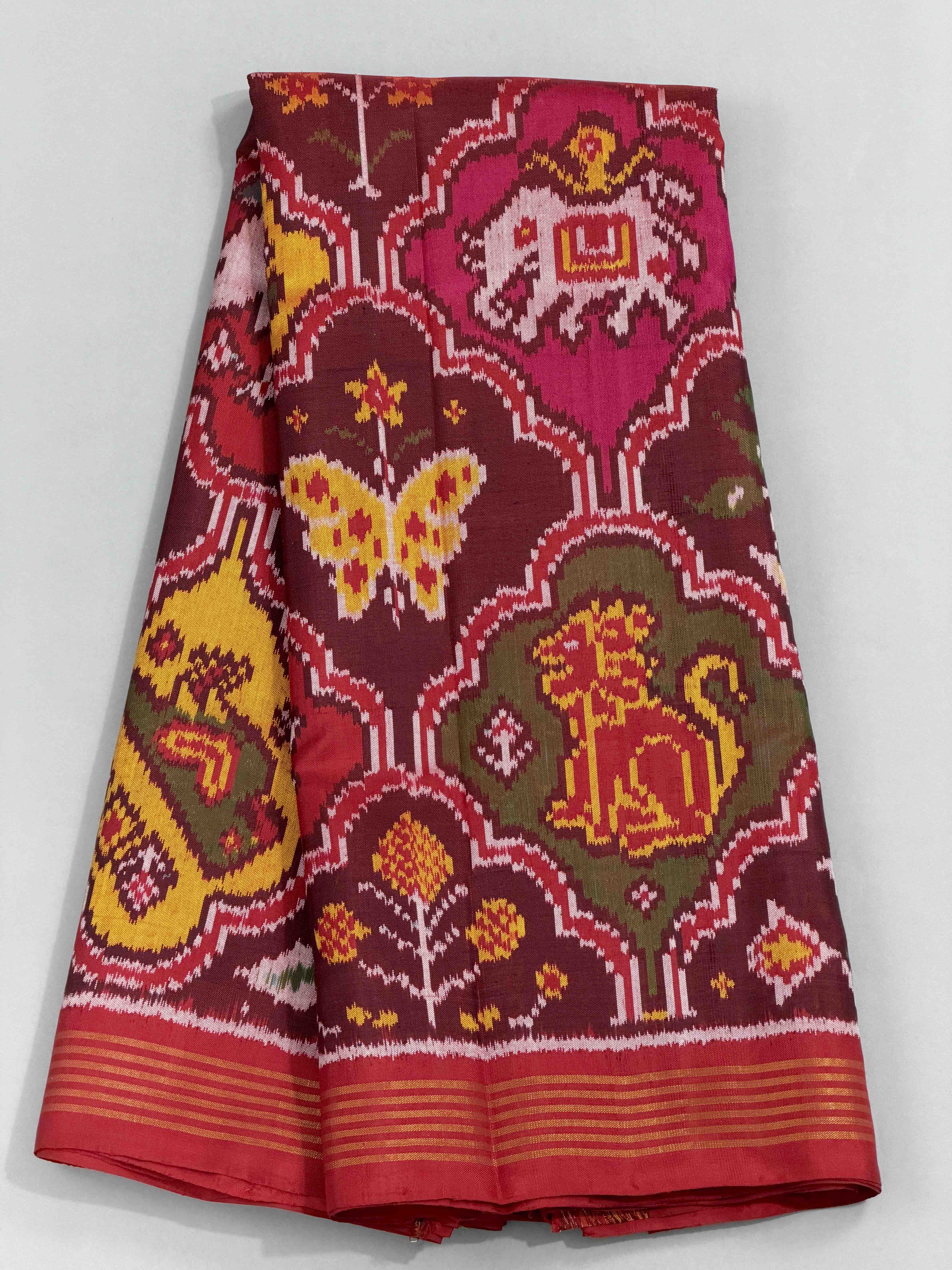 Maroon & mukti figure Patola Saree