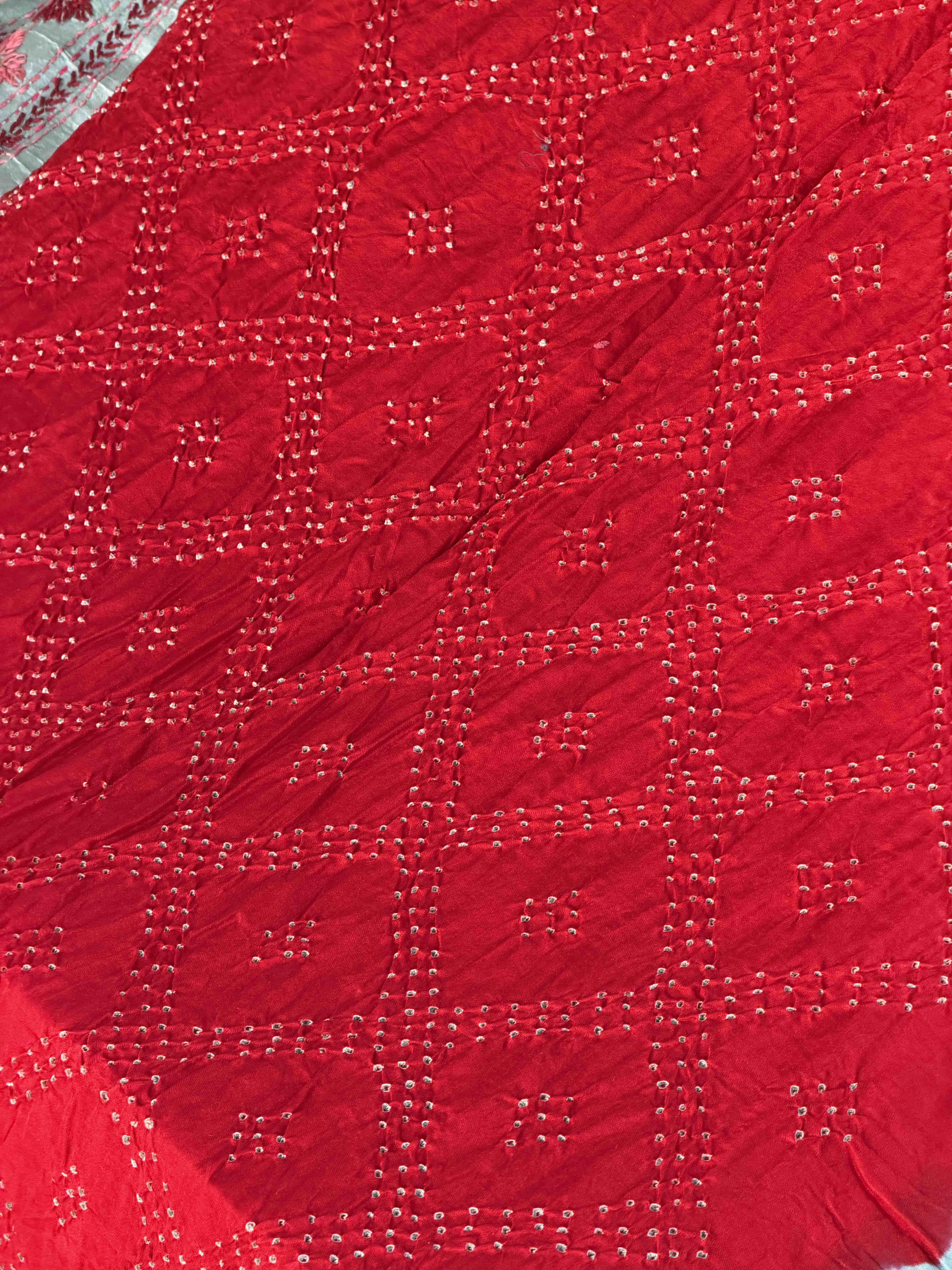 coral Blue & Red kantha Bandhani Saree