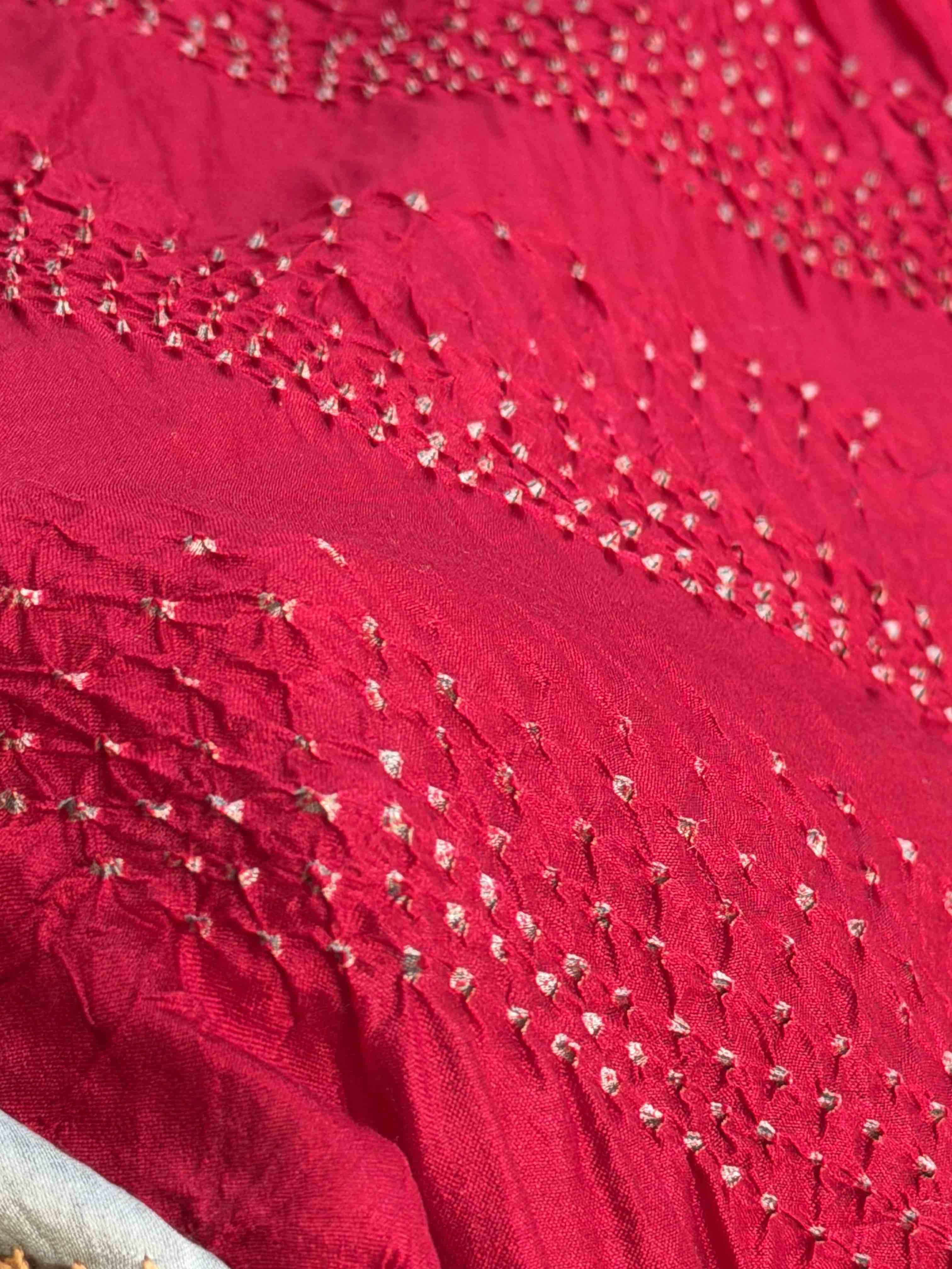 Pista & Red Kantha with Bandhani Fusion Saree