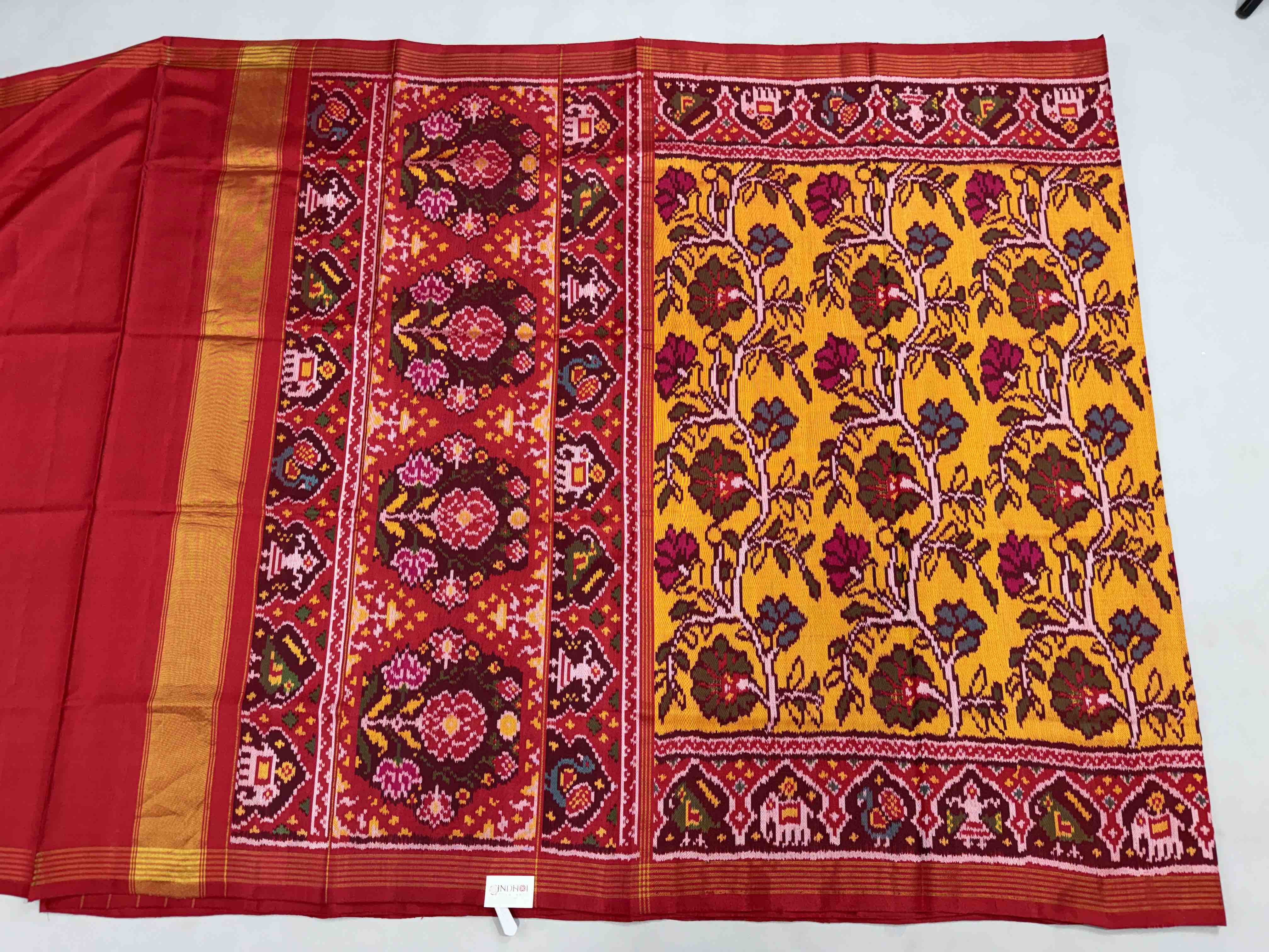 Maroon & musterd creeper design ikat Patola