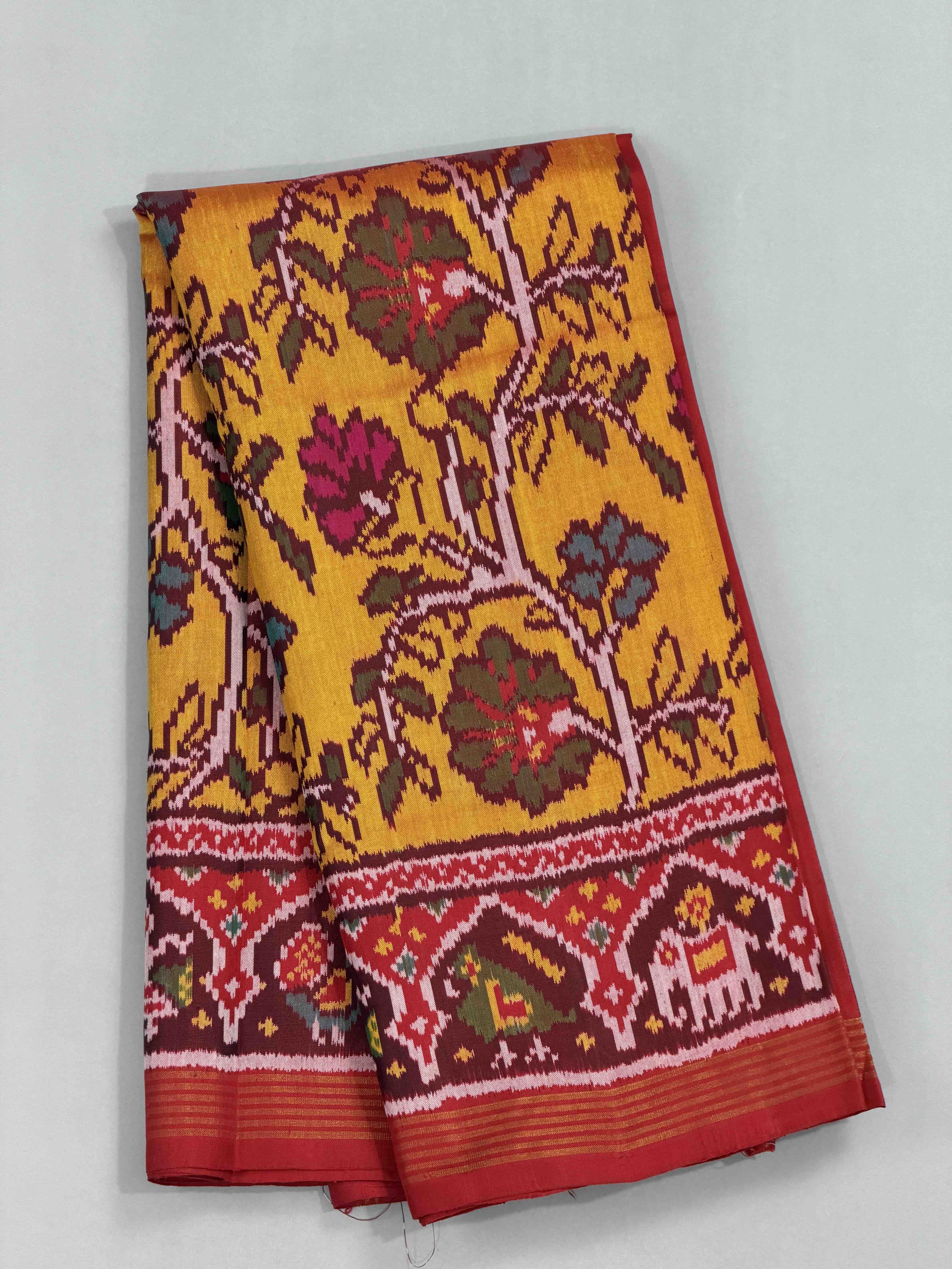 Maroon & musterd creeper design ikat Patola