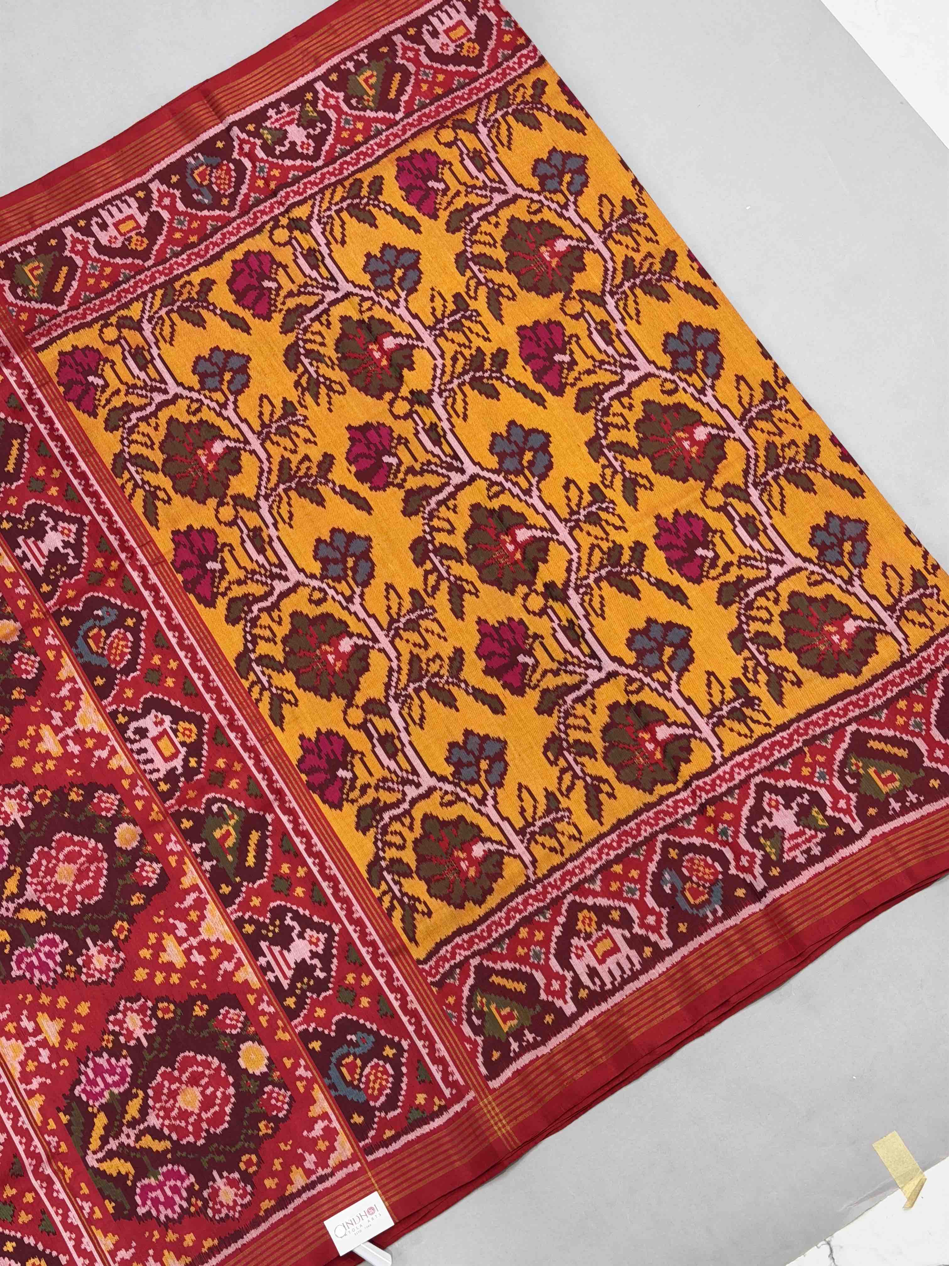 Maroon & musterd creeper design ikat Patola