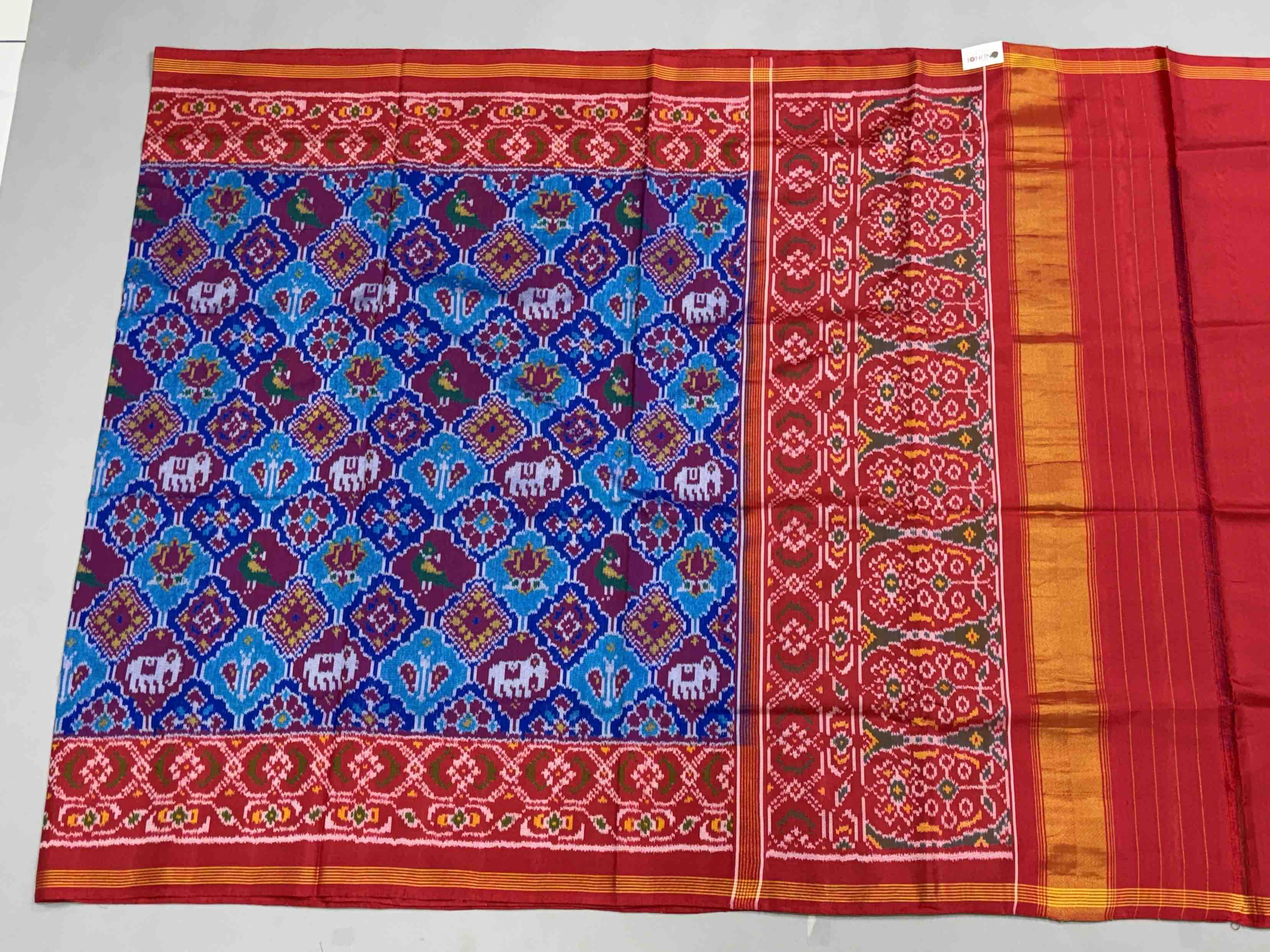 Red & Blue figure Design Patola Saree