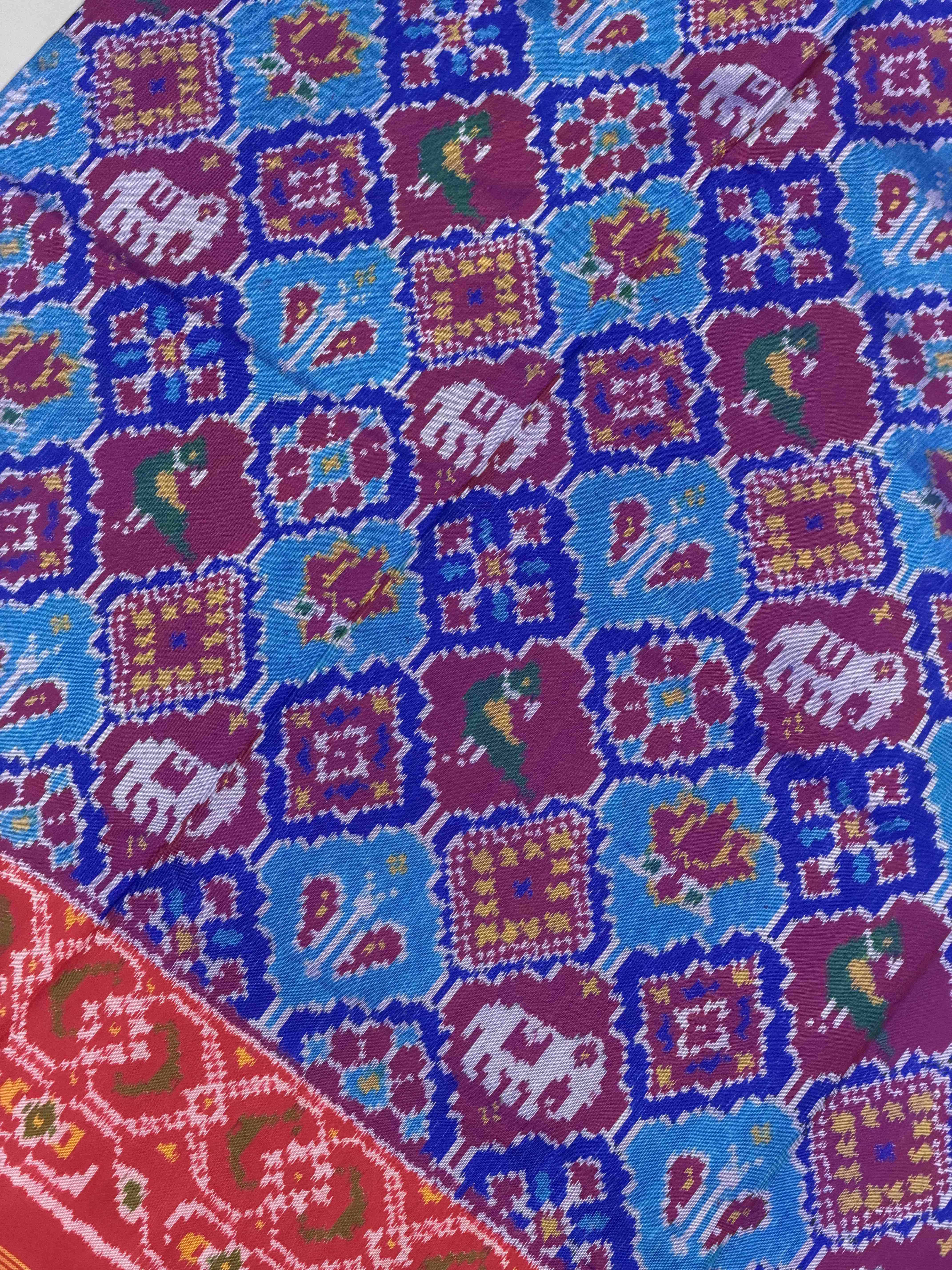 Red & Blue figure Design Patola Saree