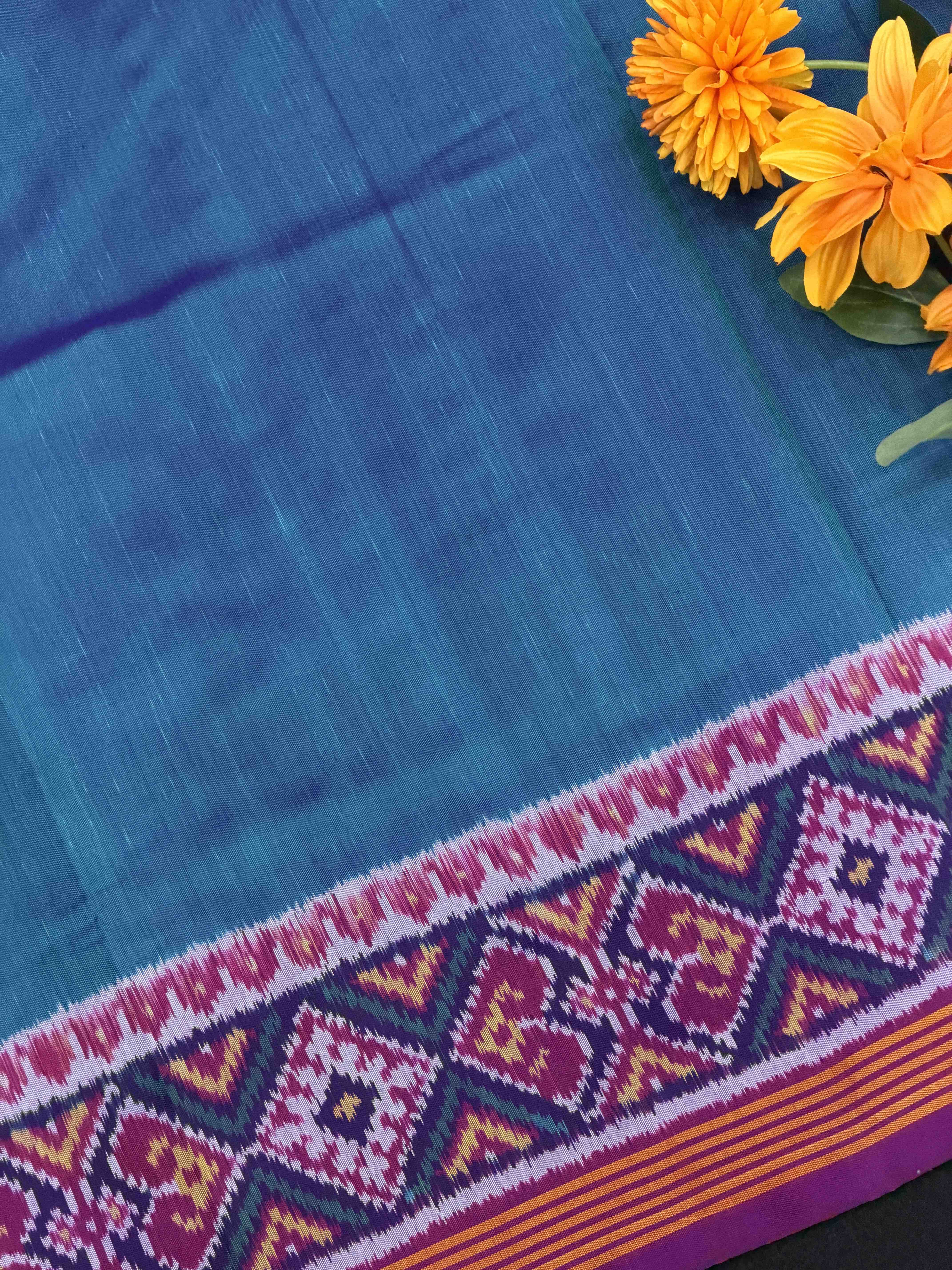 Purple & peacock Plain Gala Border Patola Saree Pure Silk