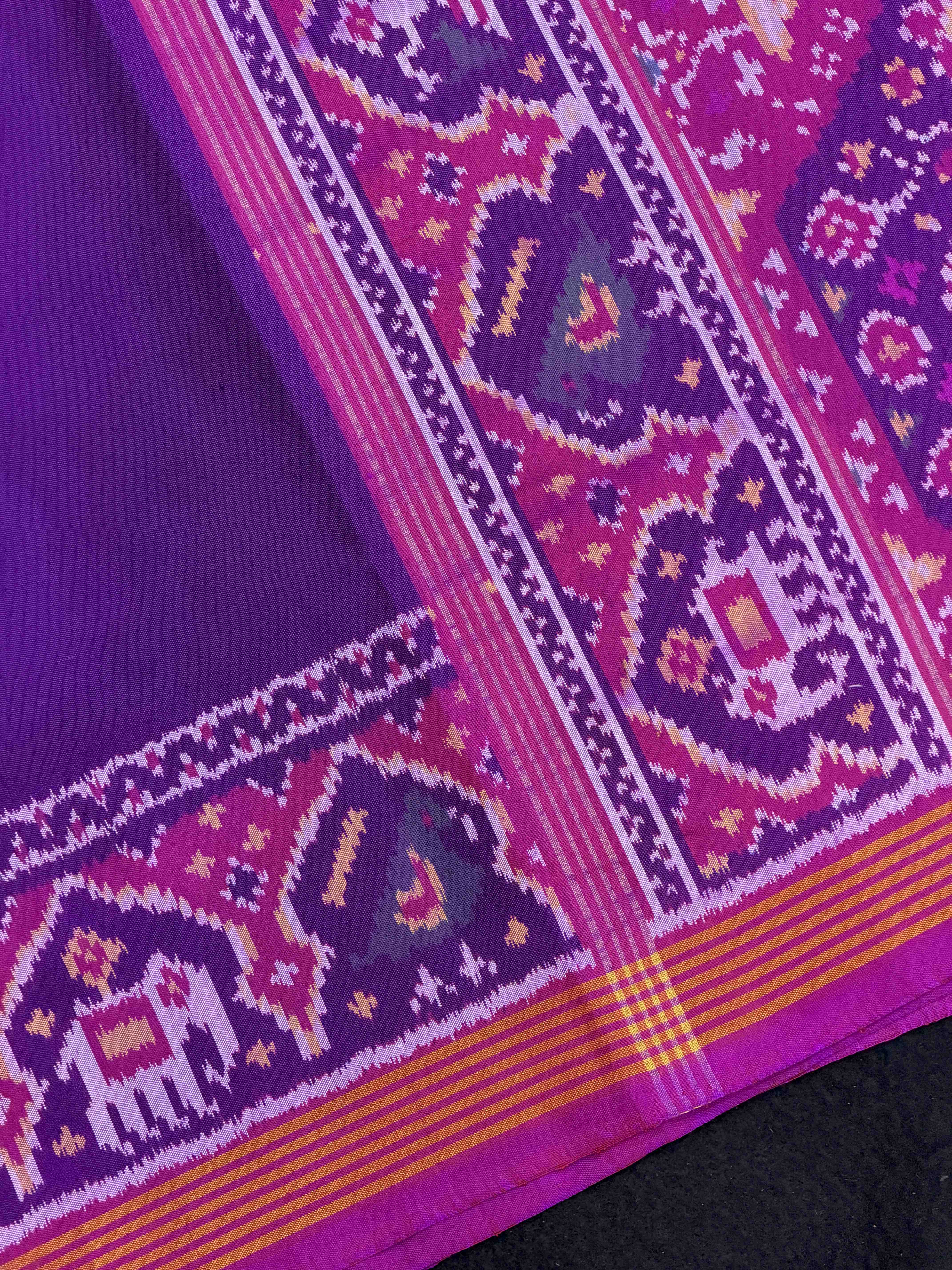 Pink & Purple Plain Gala Border Patola Saree