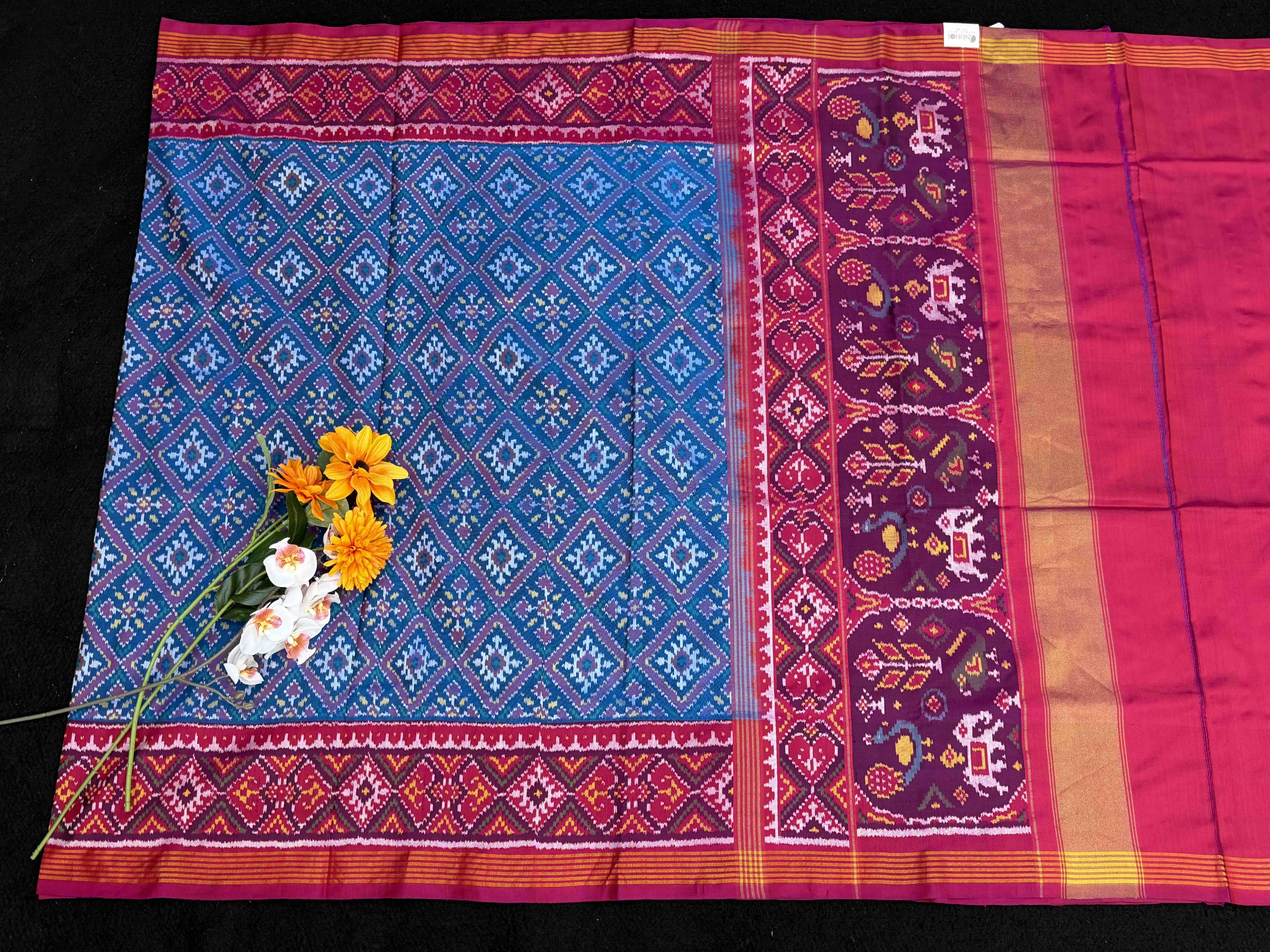 Pink & turquoise Blue Panchanda Patola Saree