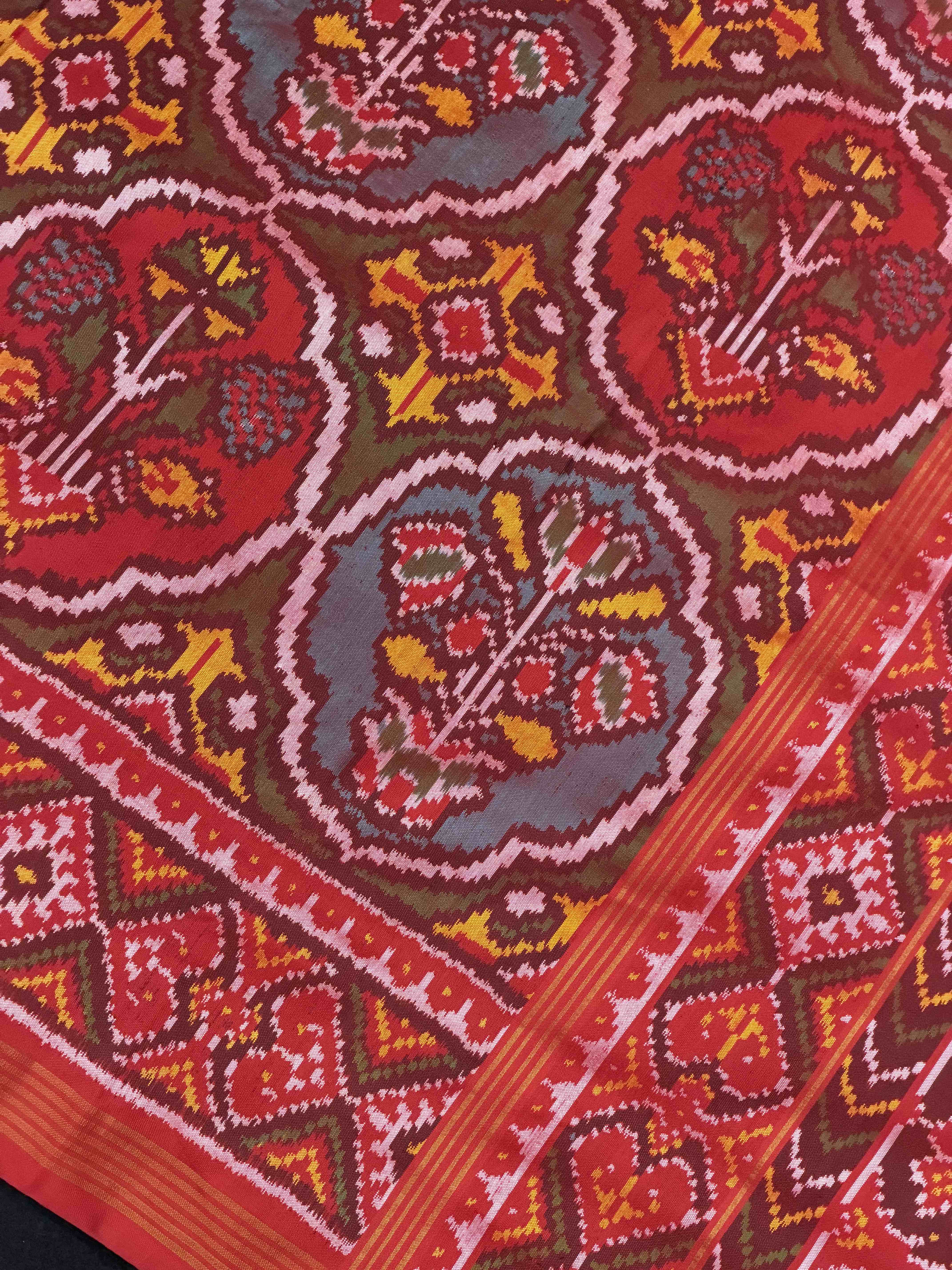 Red with turquoise n Green Chhabdi Design Patola