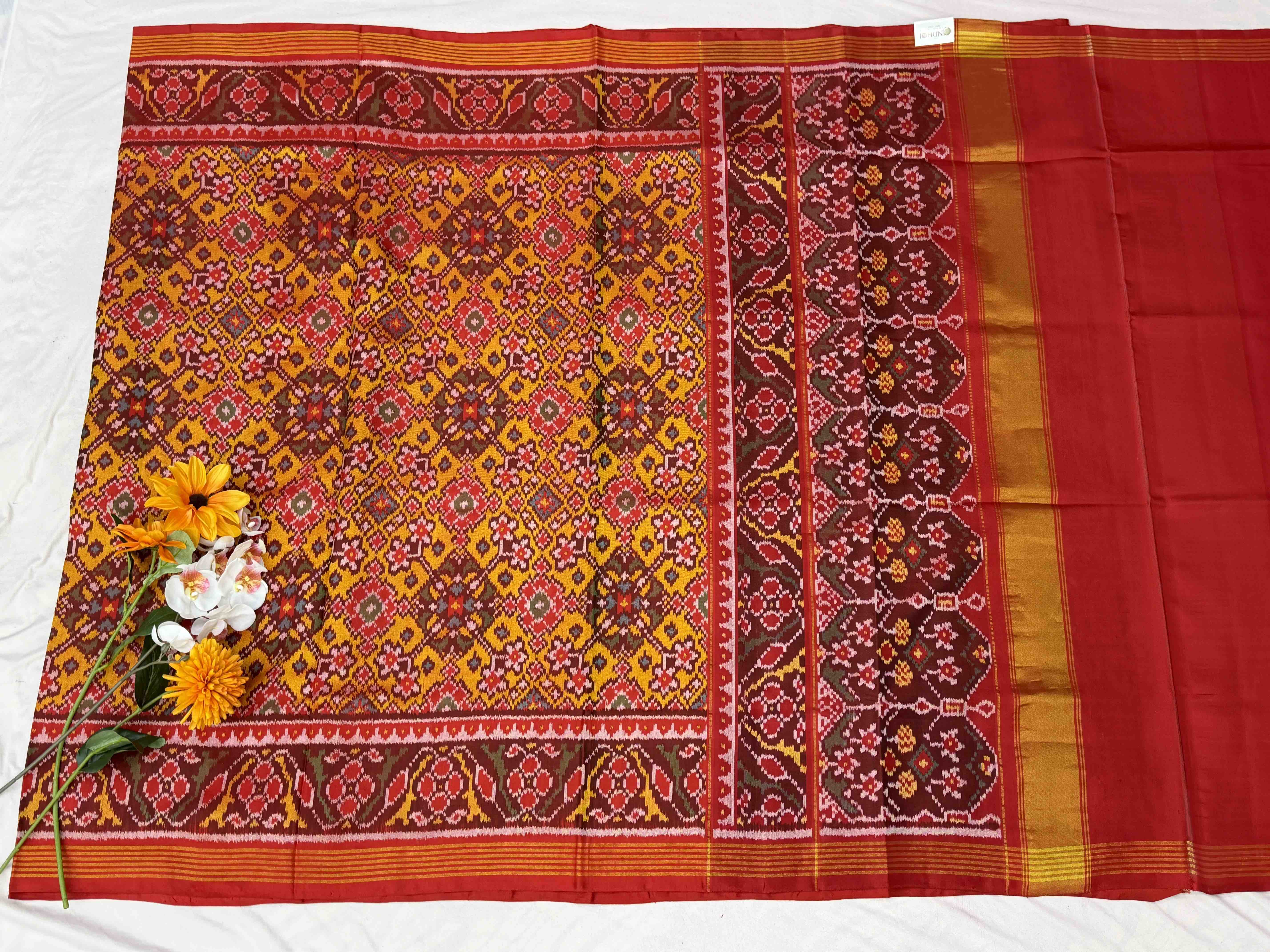 Red & musterd Navaratan Patola Saree